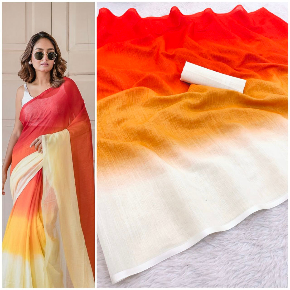 Banzaran Elegant Linen Cotton Printed Saree with Premium Wax Finish & Zalar Detailing