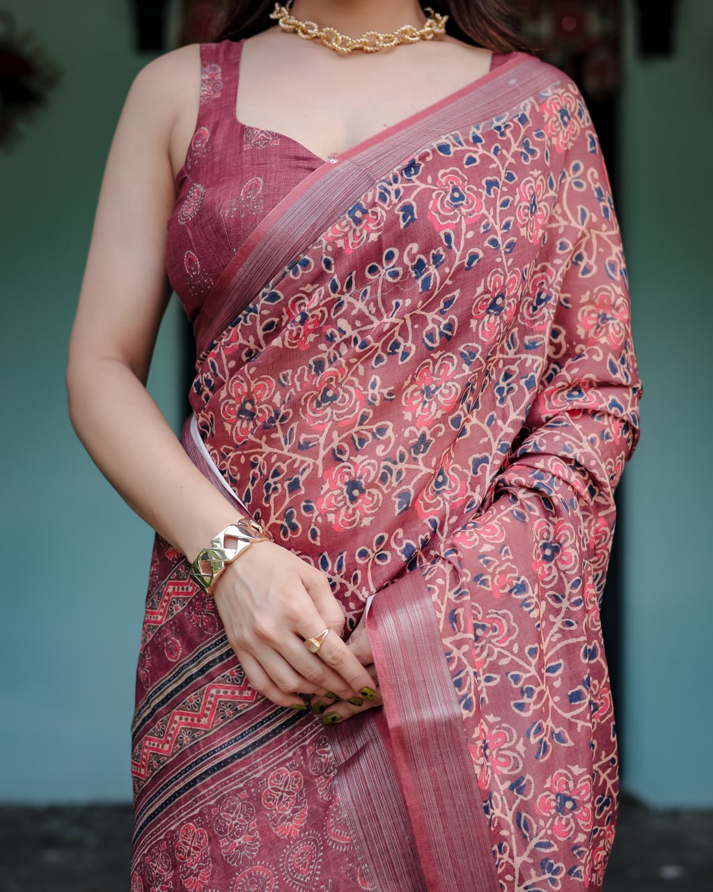 Maroon Heritage  Linen Cotton Saree  with Designer Pallu