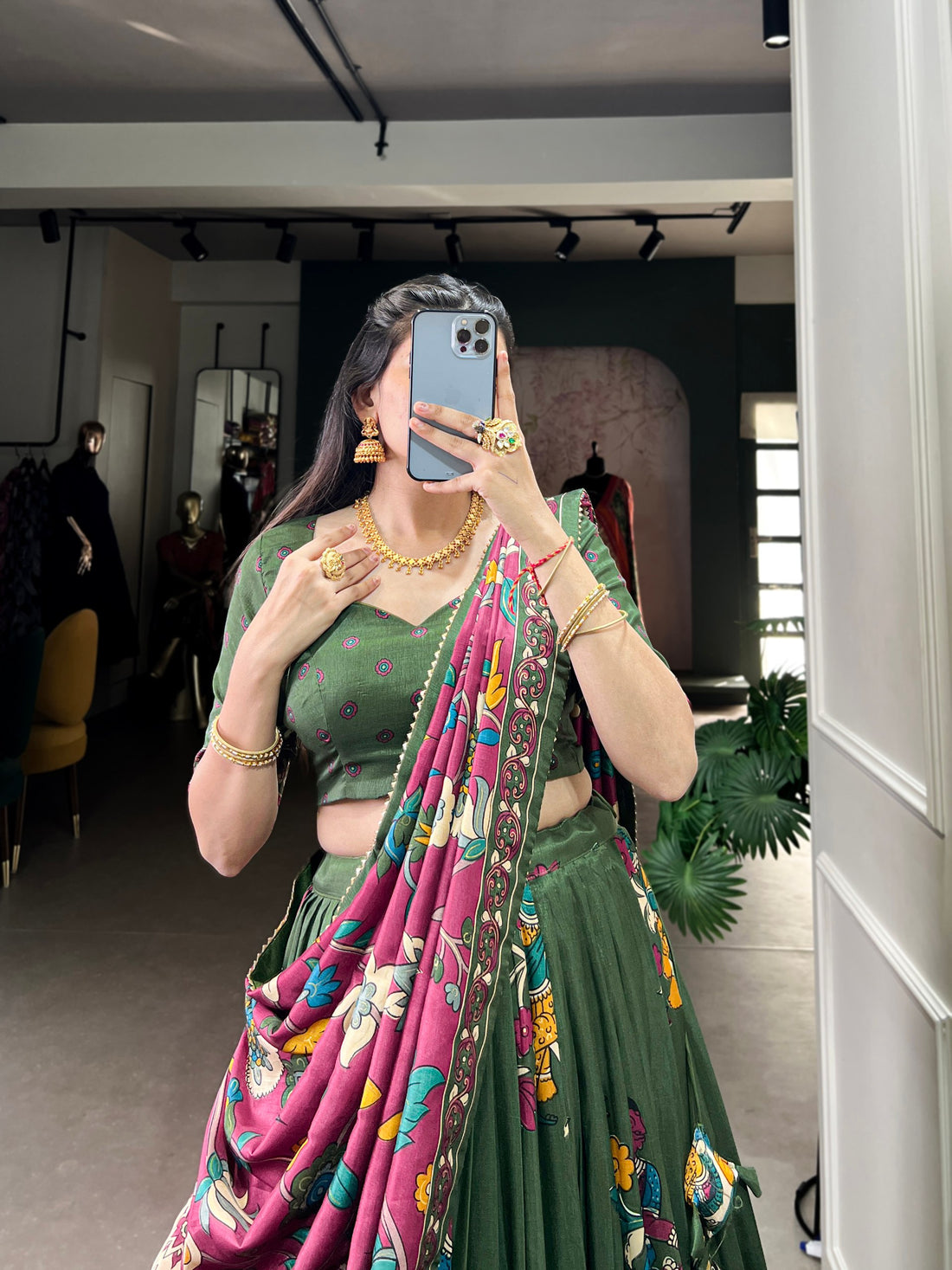 Festive Wear Tussar Silk Lehenga Choli Set with Foil Work & Tassels