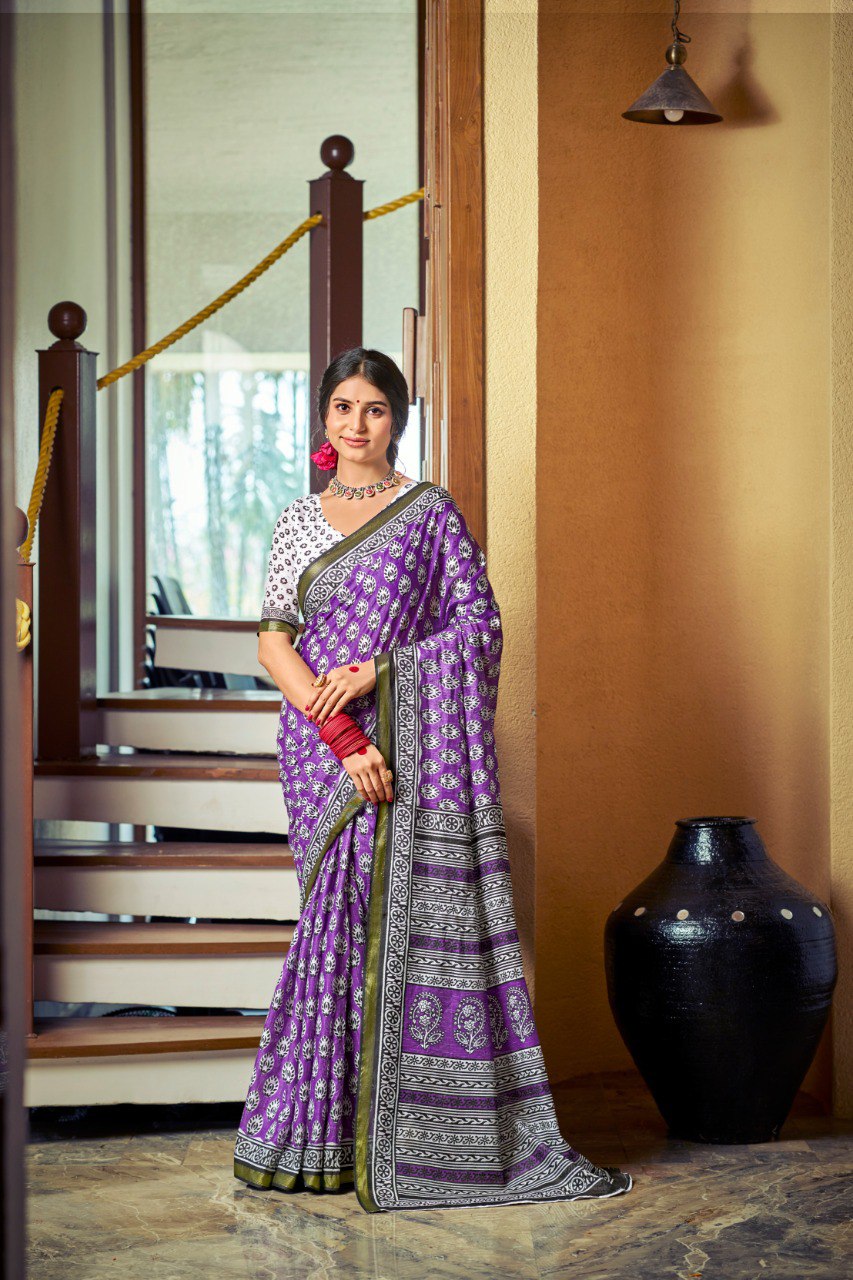 Lavender Banzaran Silk Pure Cotton Saree – Soft, Elegant & Timeless