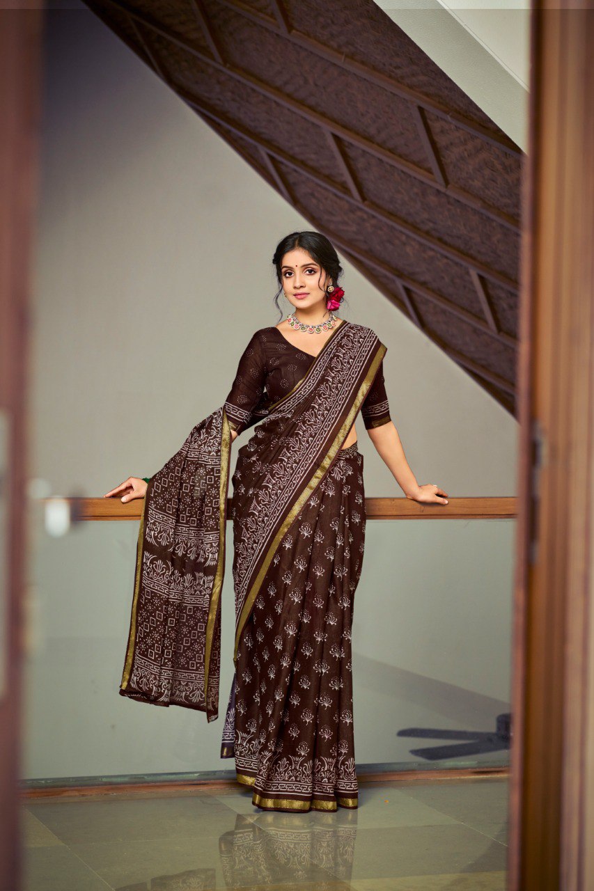 Banzaran Brown  Silk Pure Cotton Saree