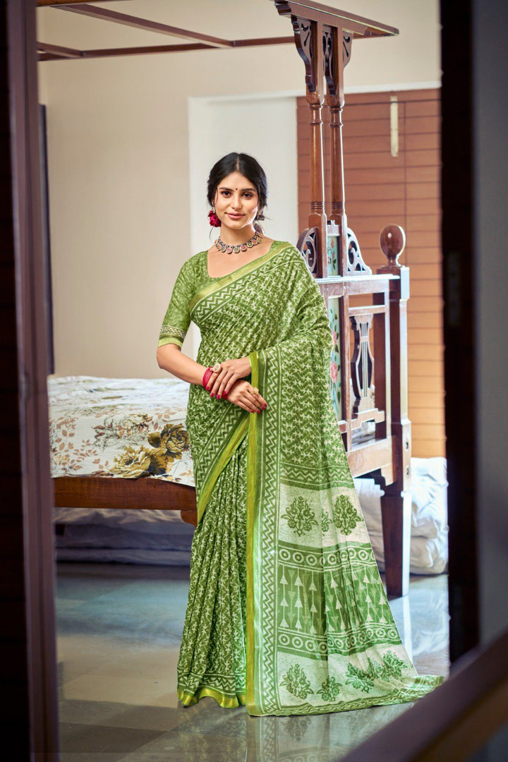 Classic Parrot Green Banzaran Saree
