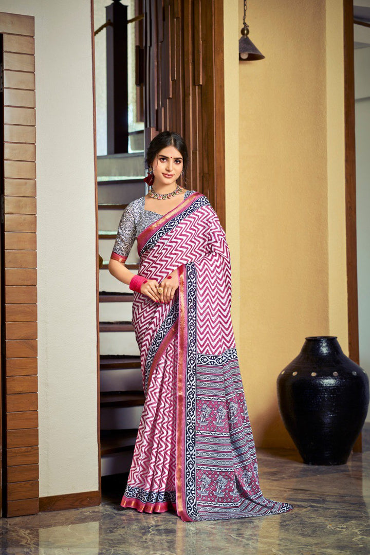 Banzaran Pink Maheshwari Saree – Soft Silk-Cotton Weave