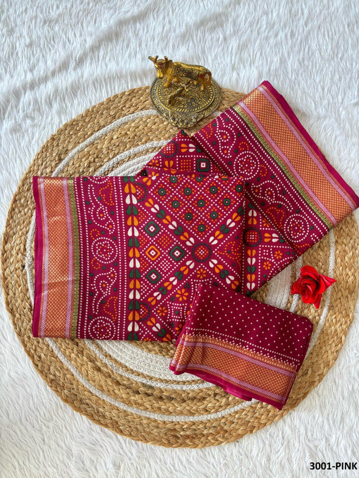 Premium Banzaran Bandhani Printed Cotton Saree with Chatai Border