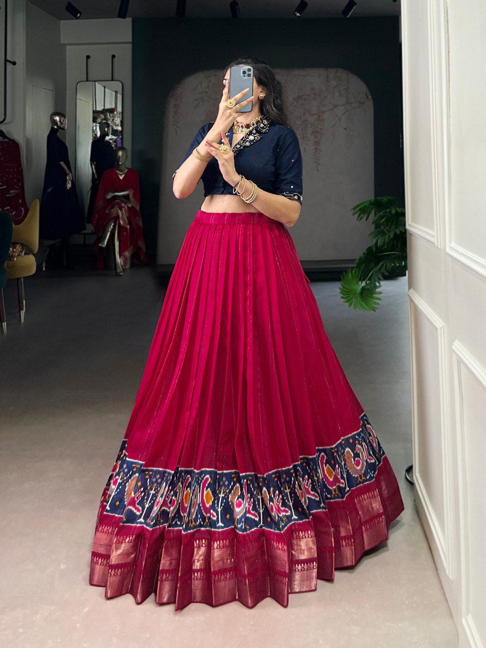 Printed Zari Weaving Lehenga with Handwork Stitched Blouse – Ready to Wear