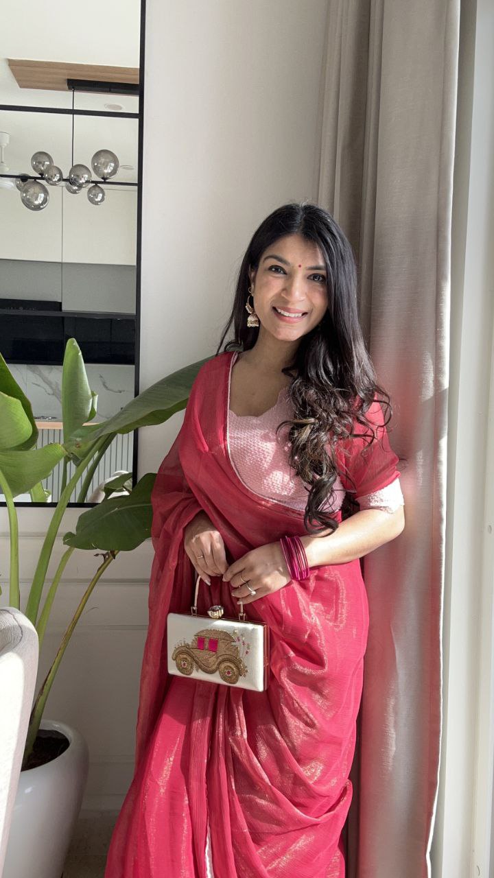 Premium Banzaran Gold Coin Fabric Saree With Heavy Zalar, Designer Pattern & Georgette Blouse