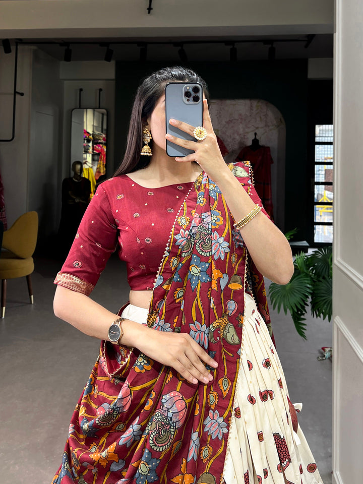 Festive Wear Tussar Silk Lehenga Choli Set with Foil Work & Tassels