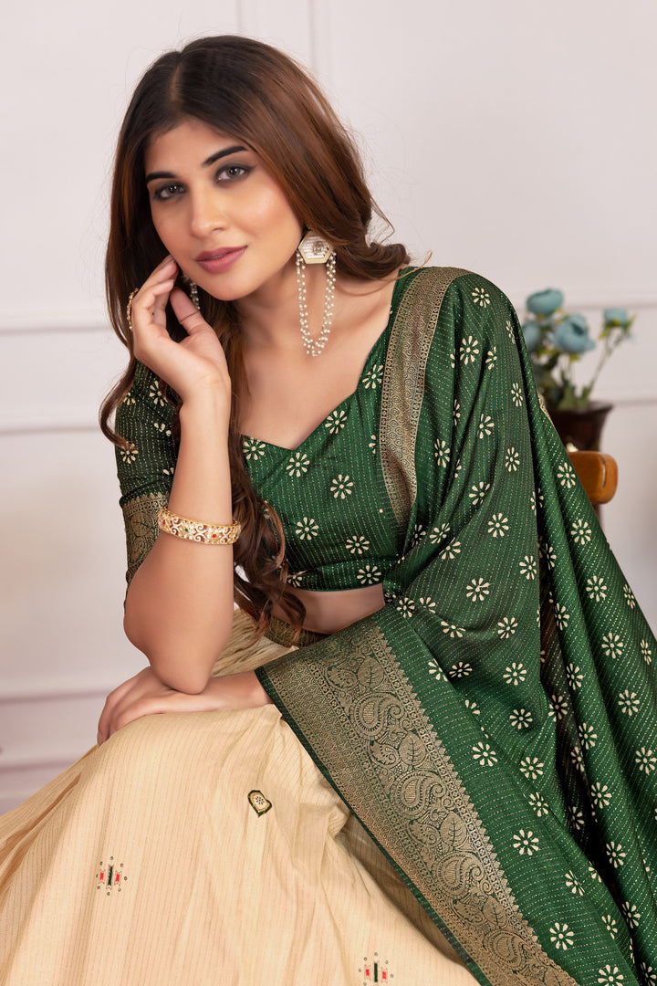 Royal Floral Tussar Silk Lehenga Choli Set with Foil Work & Gotta Patti Dupatta