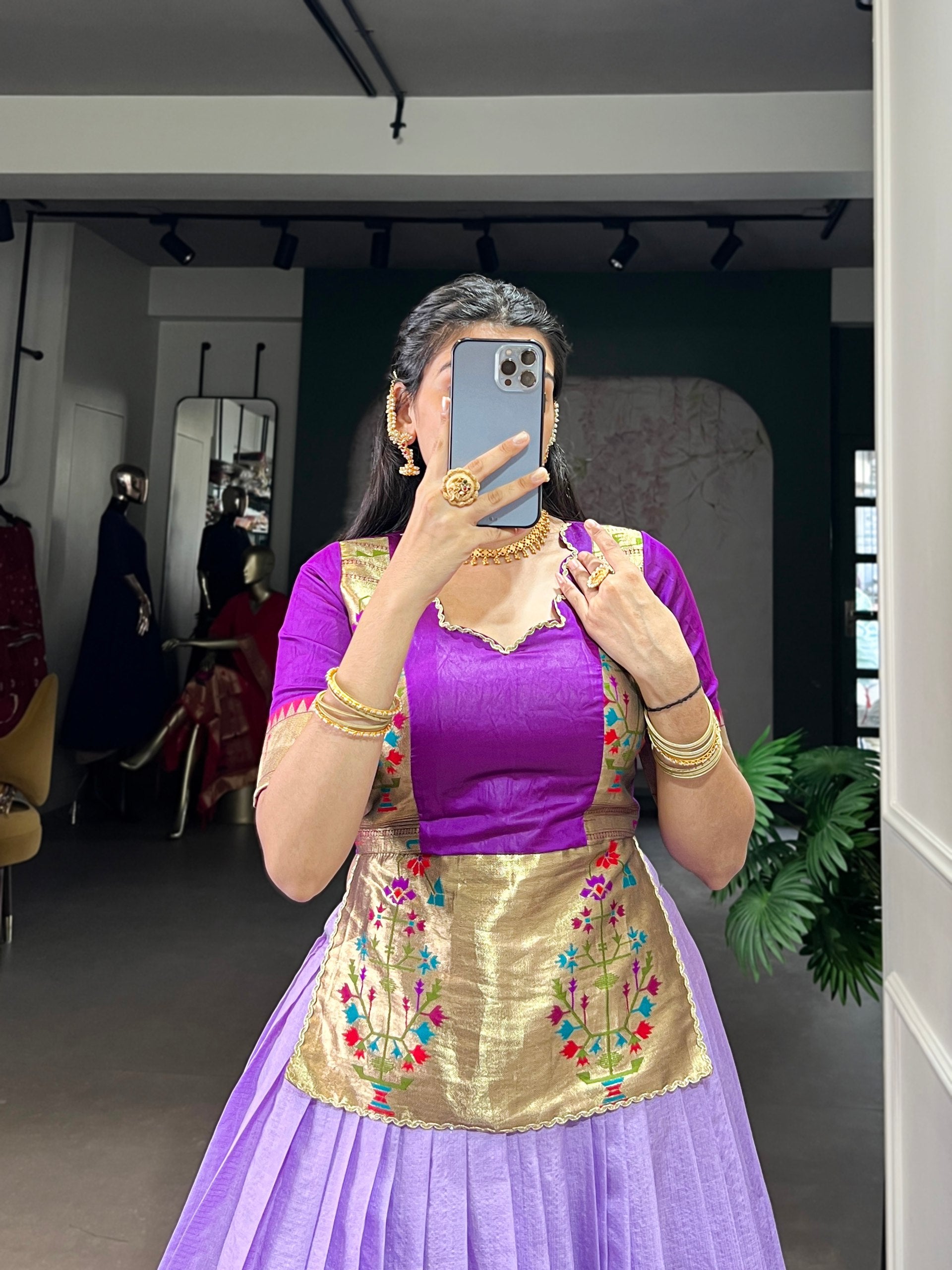 Cotton Silk Zari Weaving Lehenga with Jacquard Silk Blouse – Fully Stitched & Ready to Wear