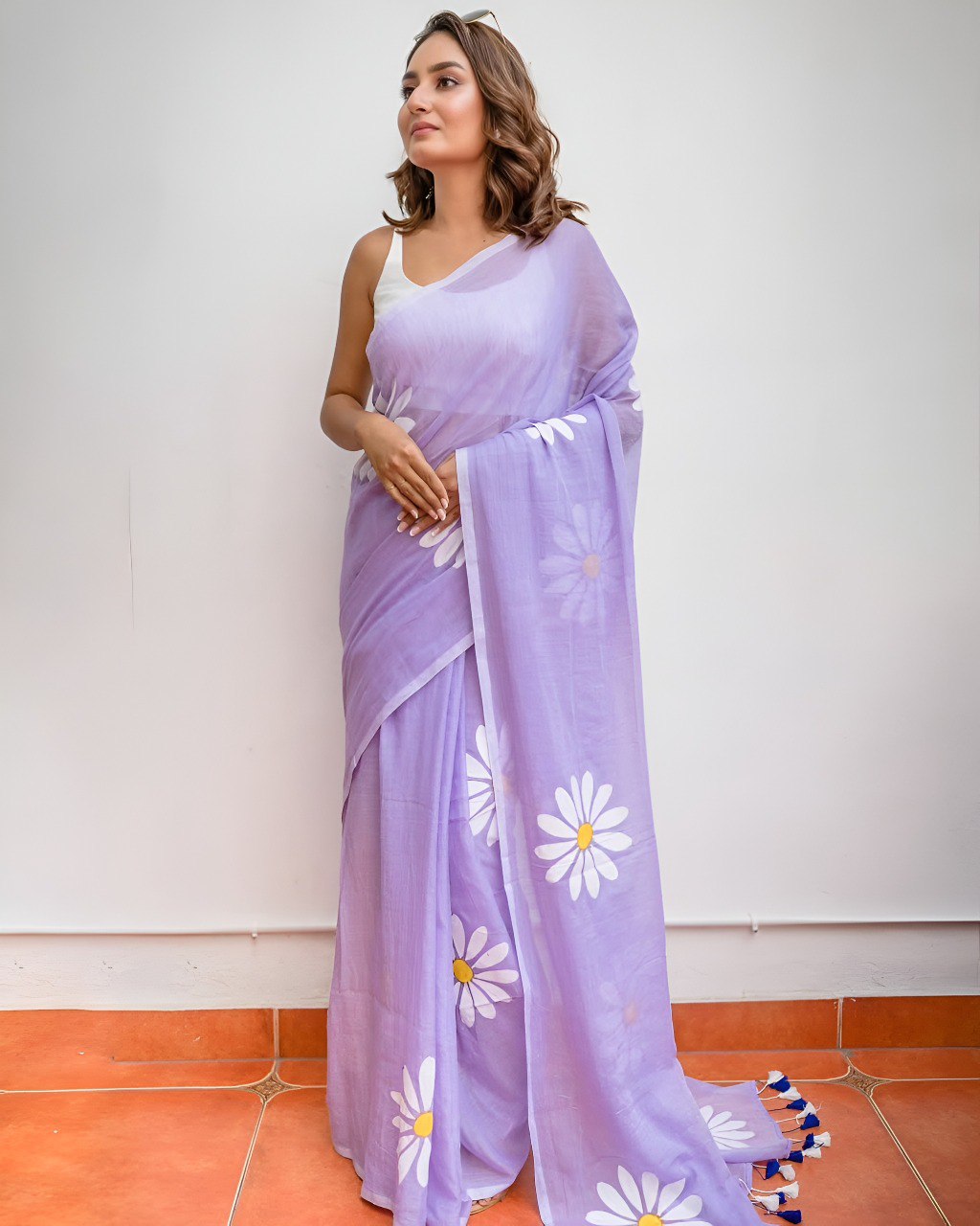 Soft Linen Cotton Saree with Premium Wax-Finish Digital Print & Zalar Edging