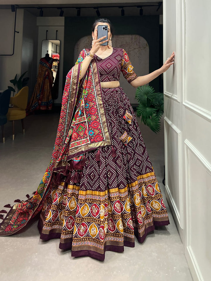 Festive Tussar Silk Floral Printed Lehenga Choli Set with Dupatta