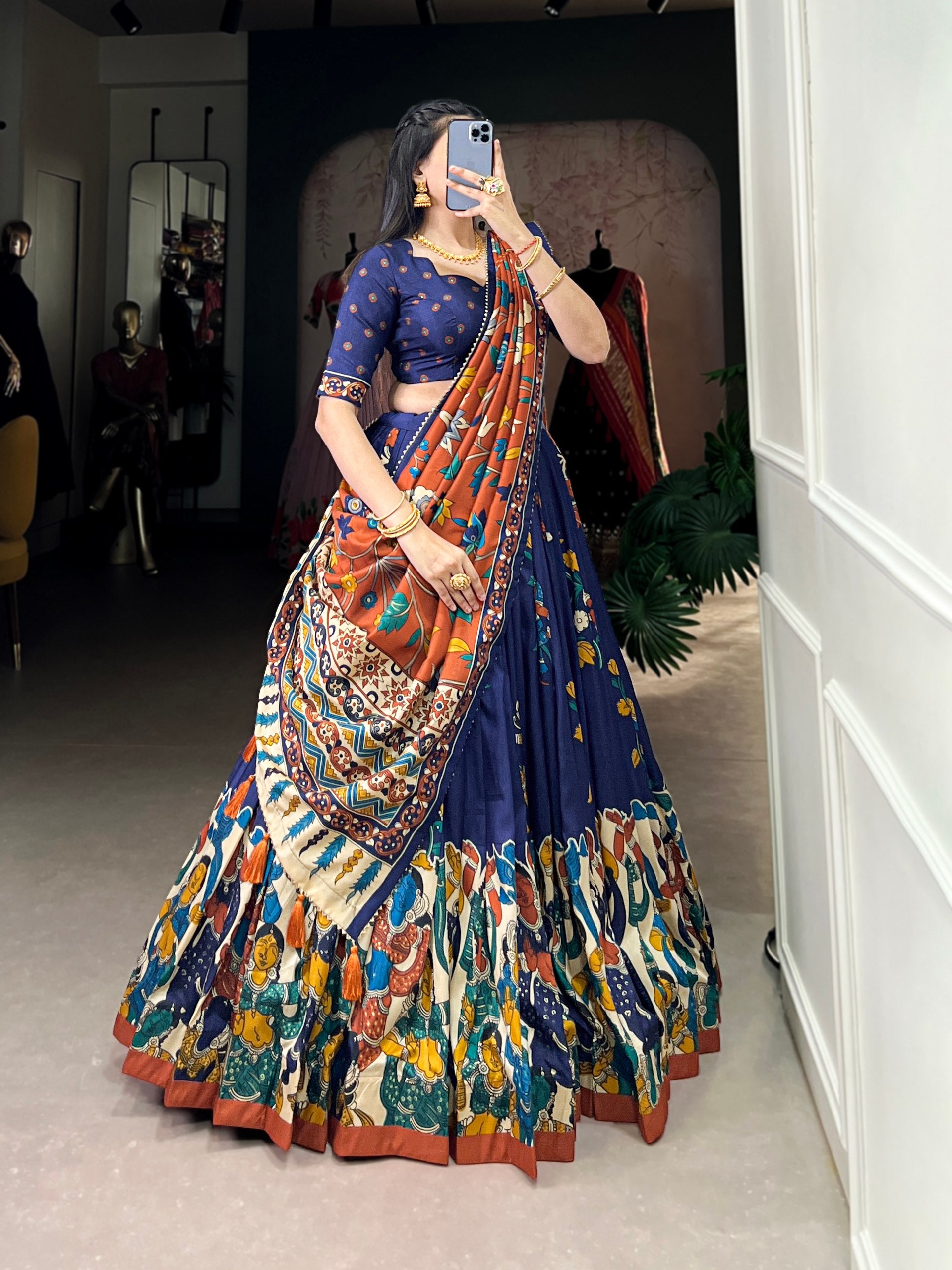 Luxury Floral Printed Tussar Silk Lehenga Choli with Designer Dupatta