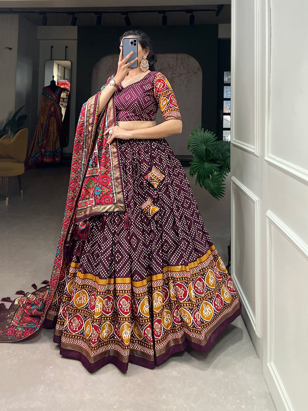 Festive Tussar Silk Floral Printed Lehenga Choli Set with Dupatta