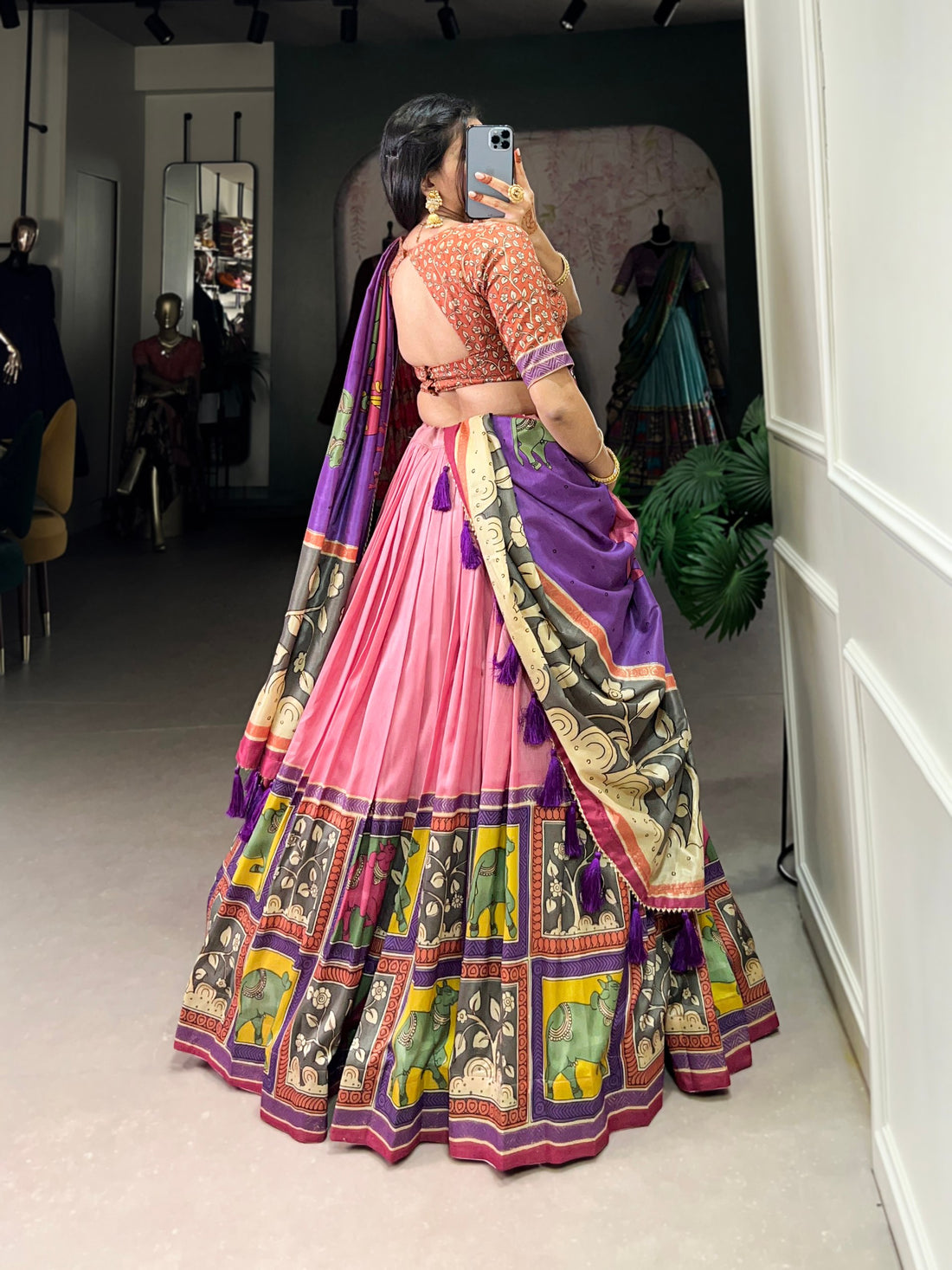 Designer Banzaran Tussar Silk Lehenga Choli with Floral Foil Work