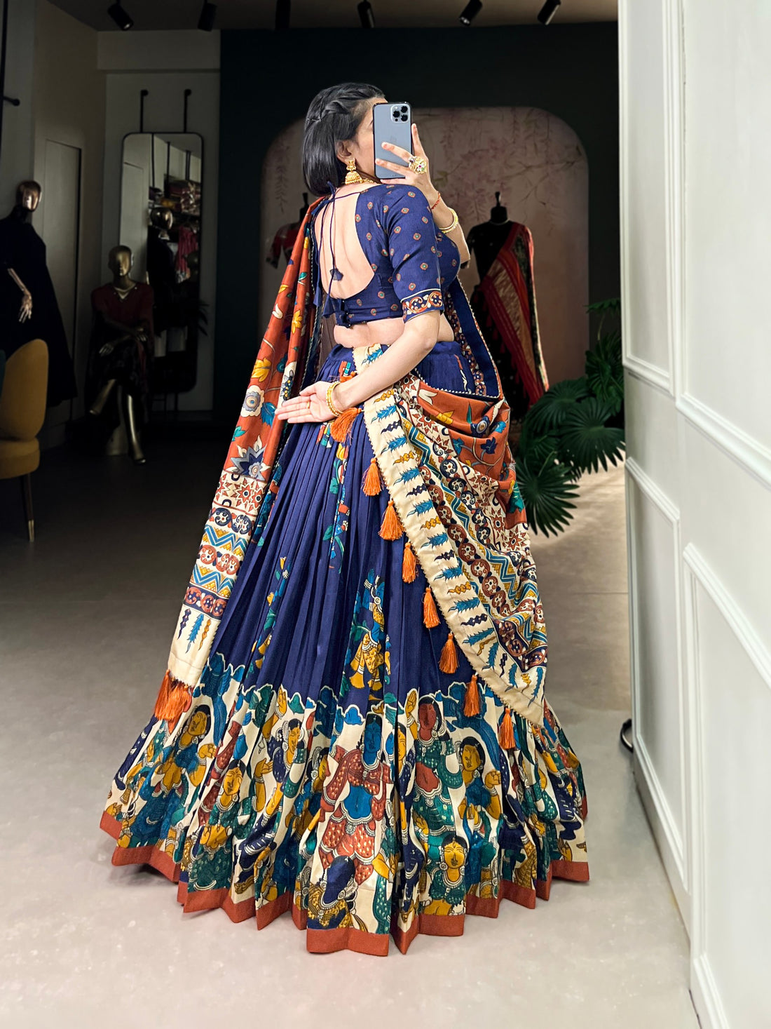 Luxury Floral Printed Tussar Silk Lehenga Choli with Designer Dupatta
