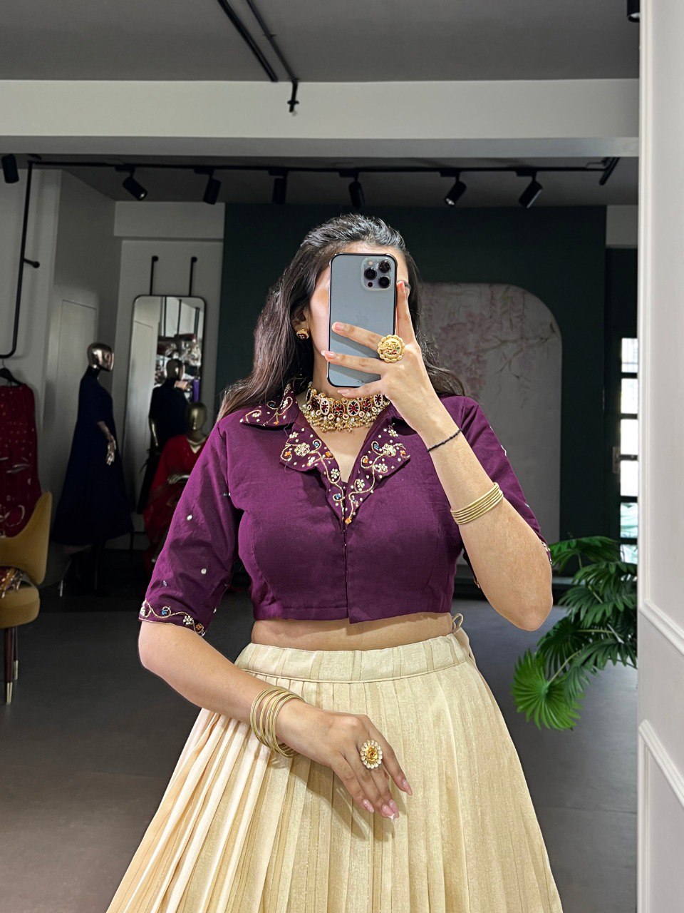 Printed Zari Weaving Lehenga with Handwork Stitched Blouse – Ready to Wear