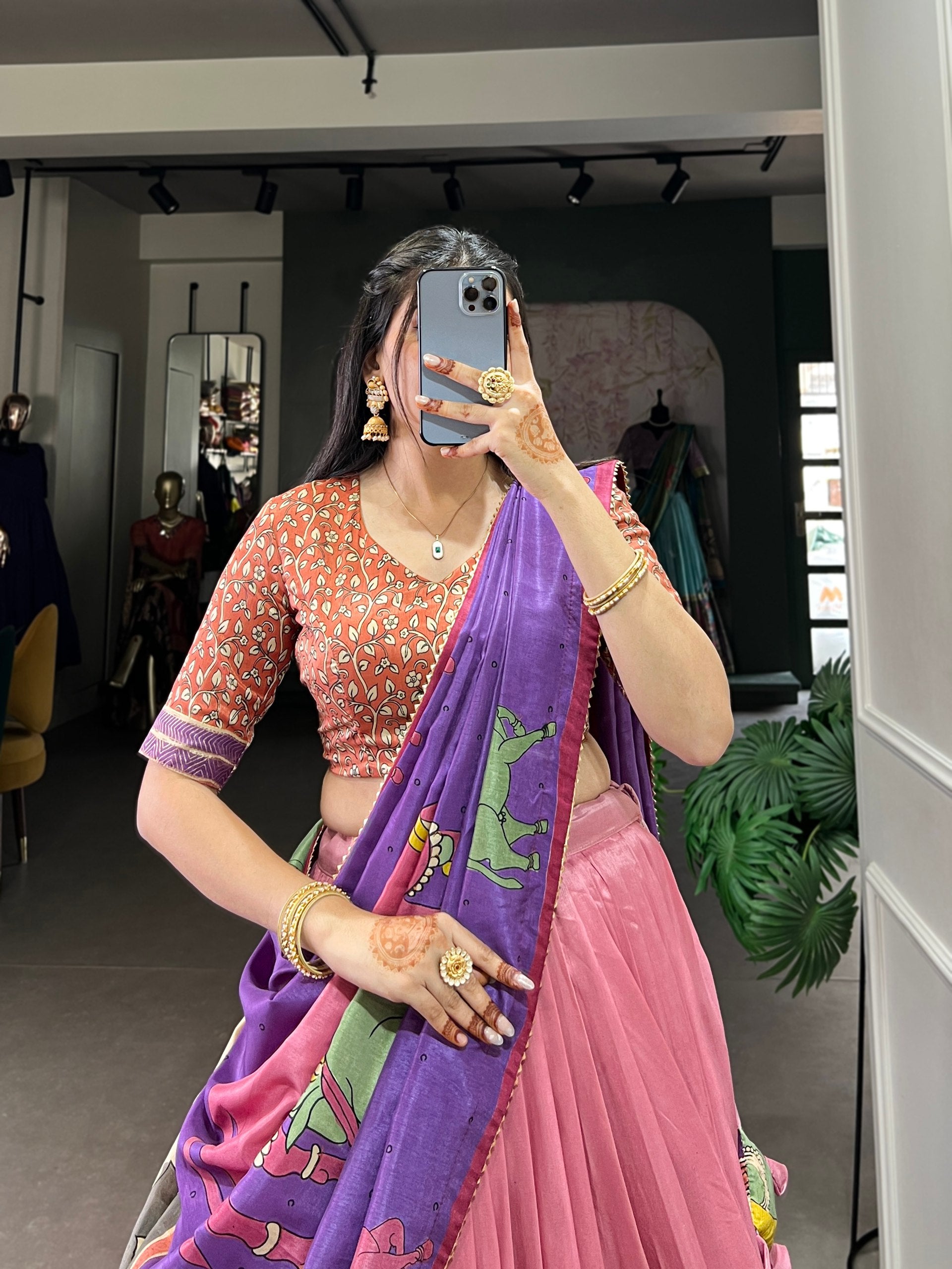 Designer Banzaran Tussar Silk Lehenga Choli with Floral Foil Work