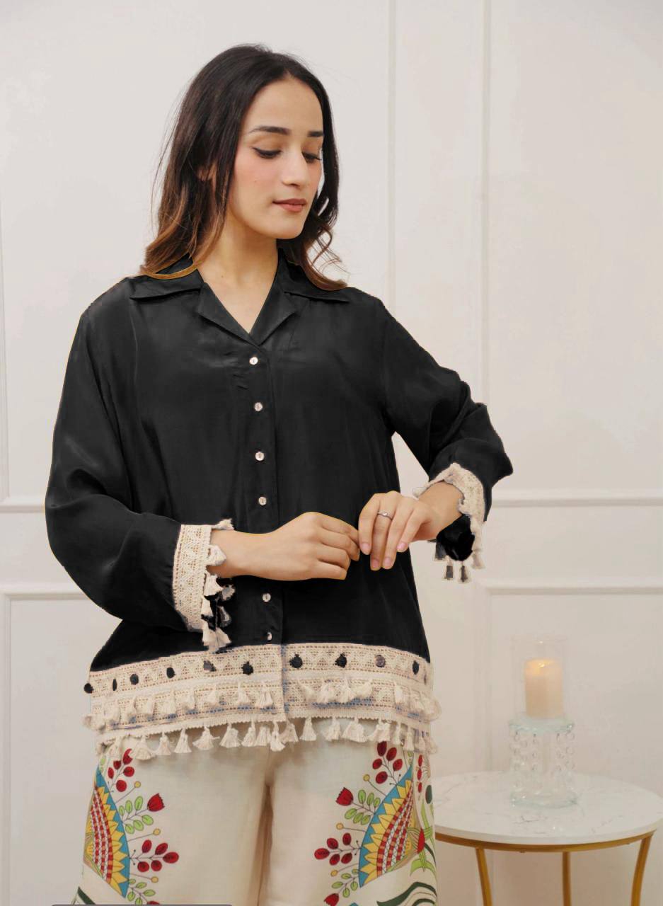 Branded Rayon Banzaran Black Rayon A-Cut Top With Digital Print Plazo Set