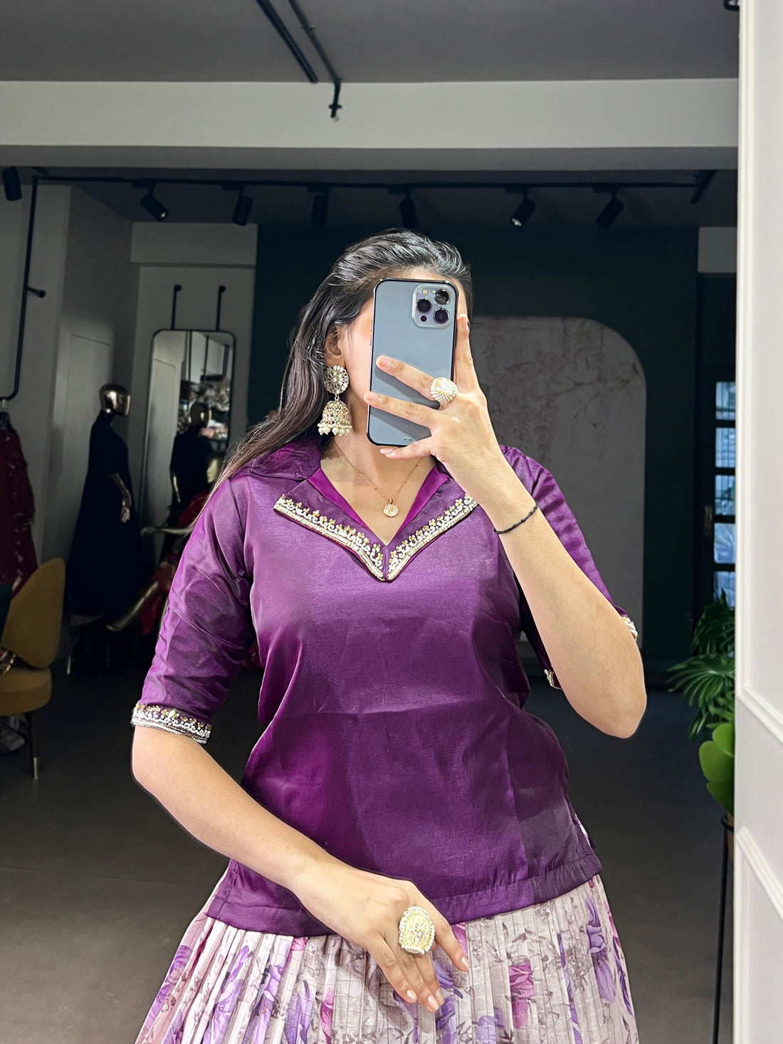 Dola Chex Floral Print Zari Weaving Lehenga with Handwork Banglory Blouse – Fully Stitched & Ready to Wear