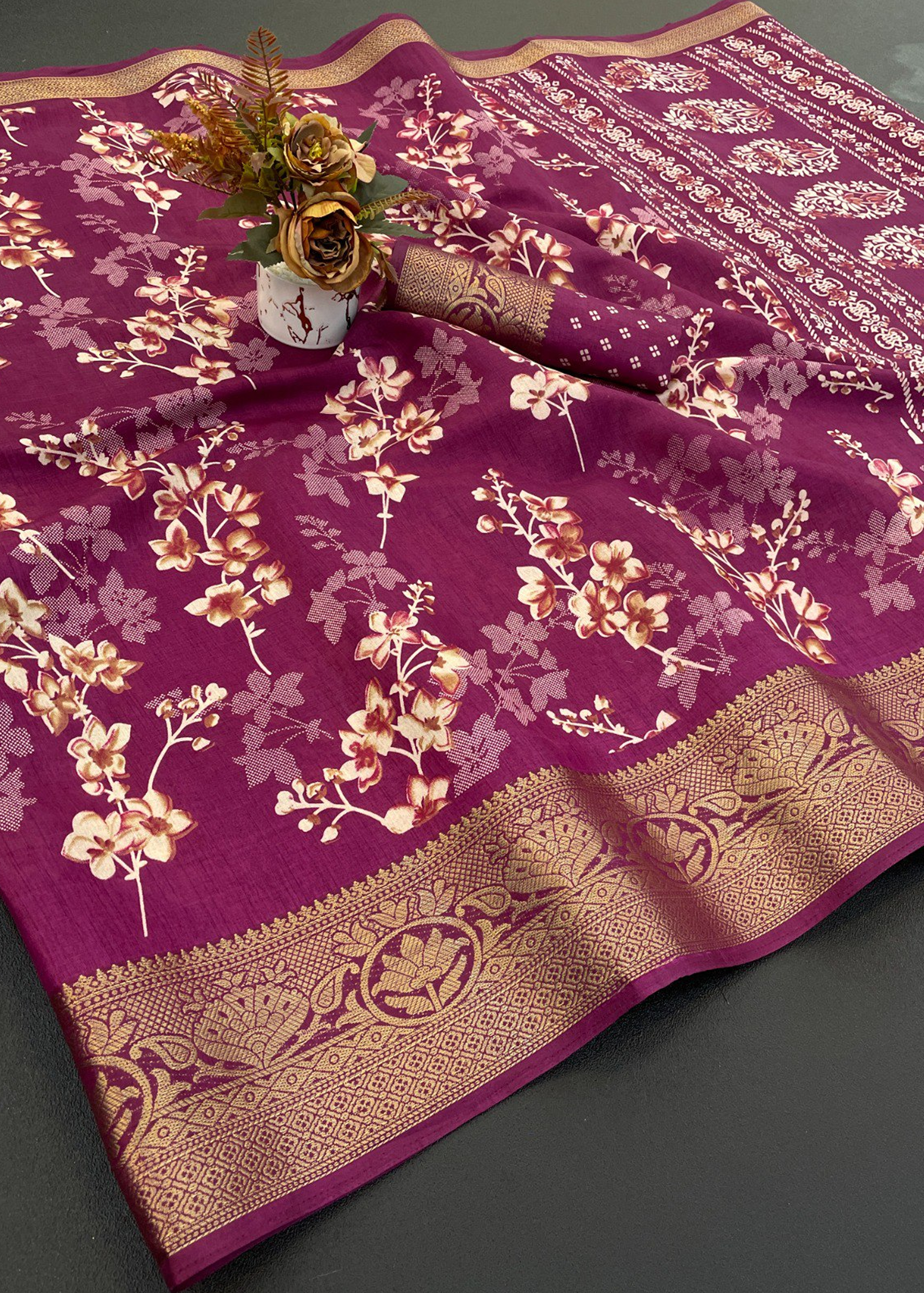 Designer Freehand Dola Silk Saree