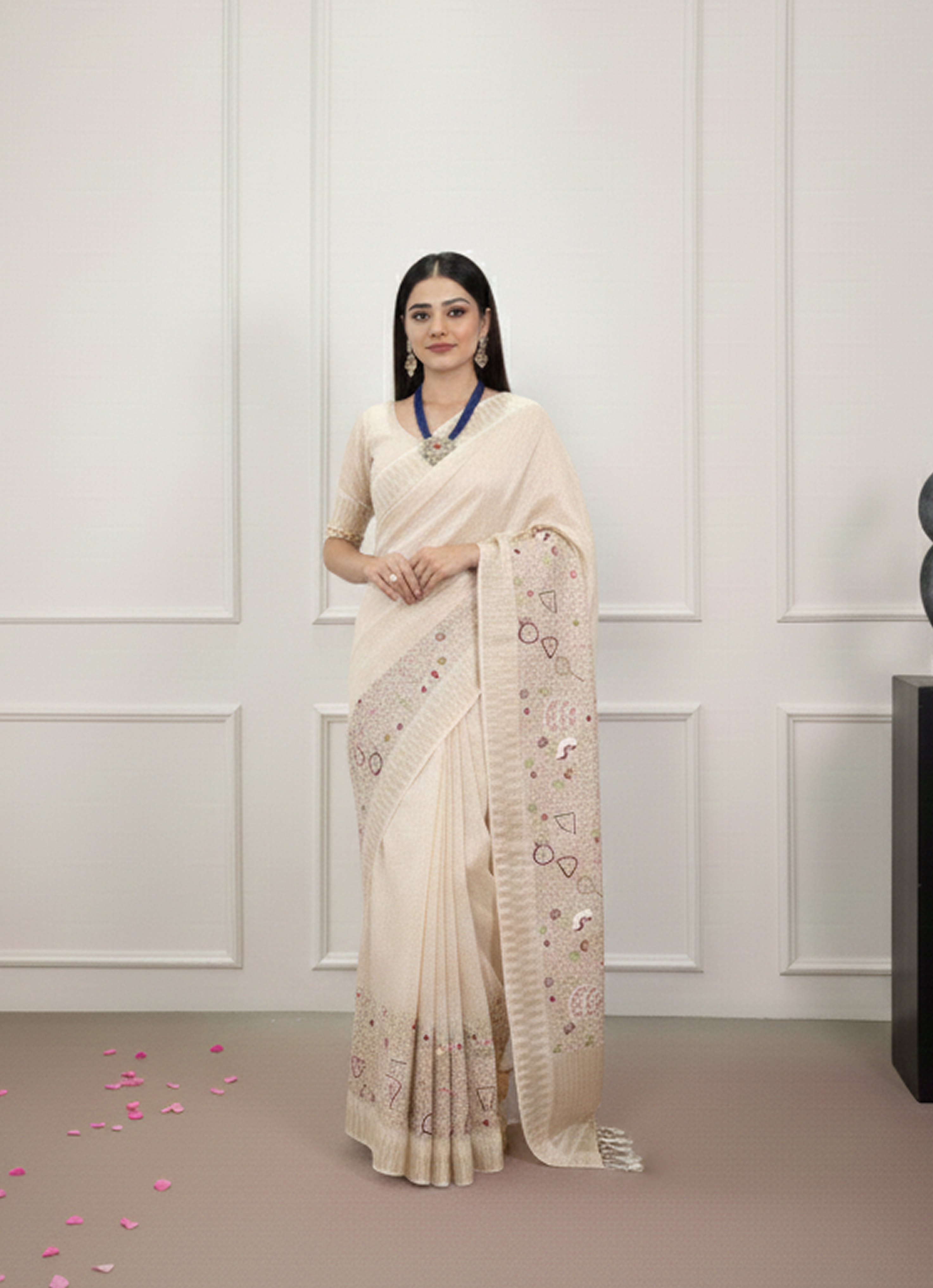 Elegant Party Wear Saree with Zari Border & Unstitched Blouse 1