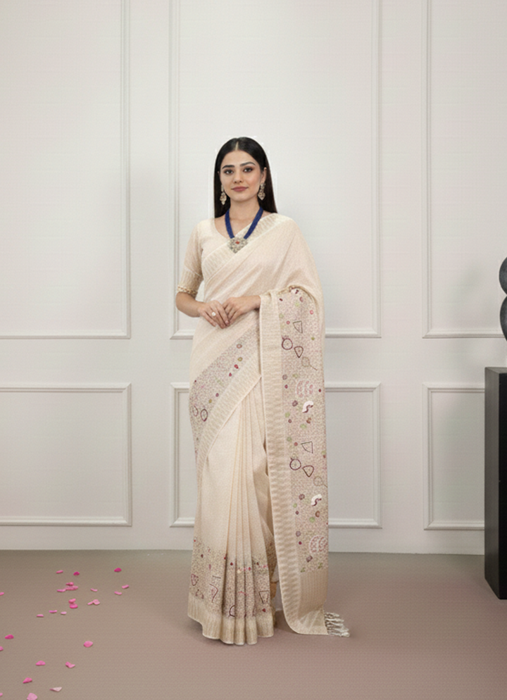 Elegant Party Wear Saree with Zari Border & Unstitched Blouse 1