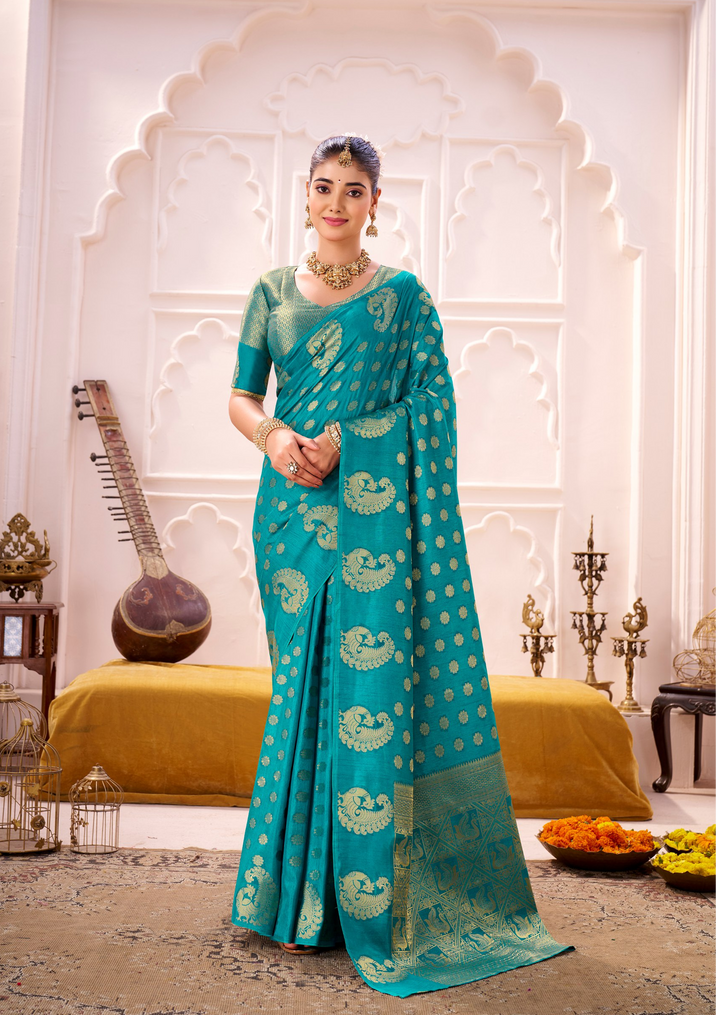 🌟Banzaran Special Saraswati Roop Silk Saree – Exquisite Zari Weaving Elegance