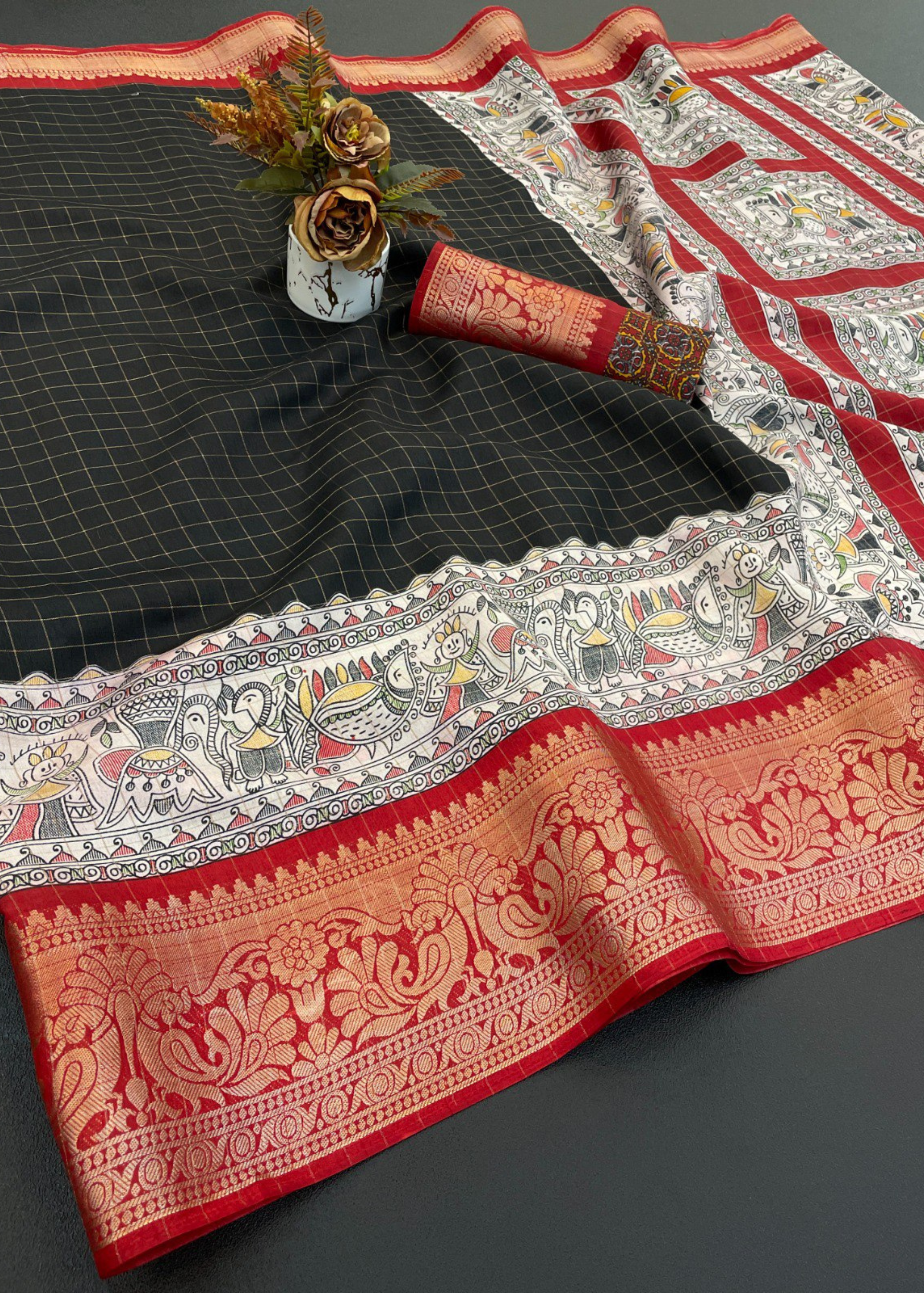 Designer Freehand Dola Silk Saree