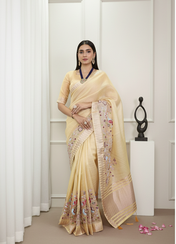 Elegant Party Wear Saree with Zari Border & Unstitched Blouse 2