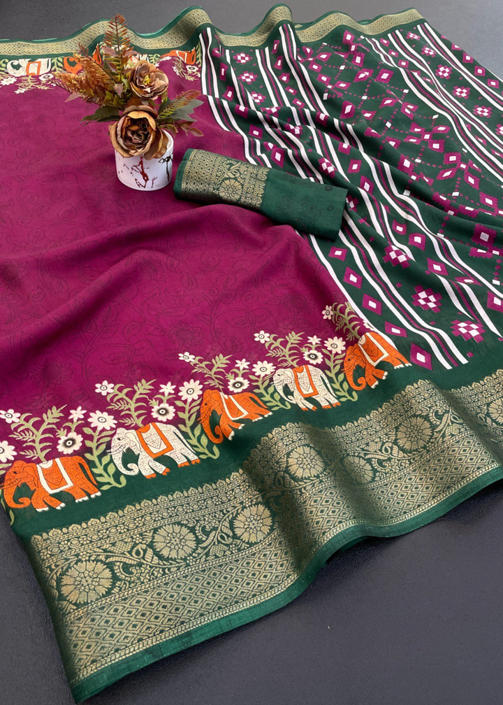 Designer Freehand Dola Silk Saree With Jacquard Border