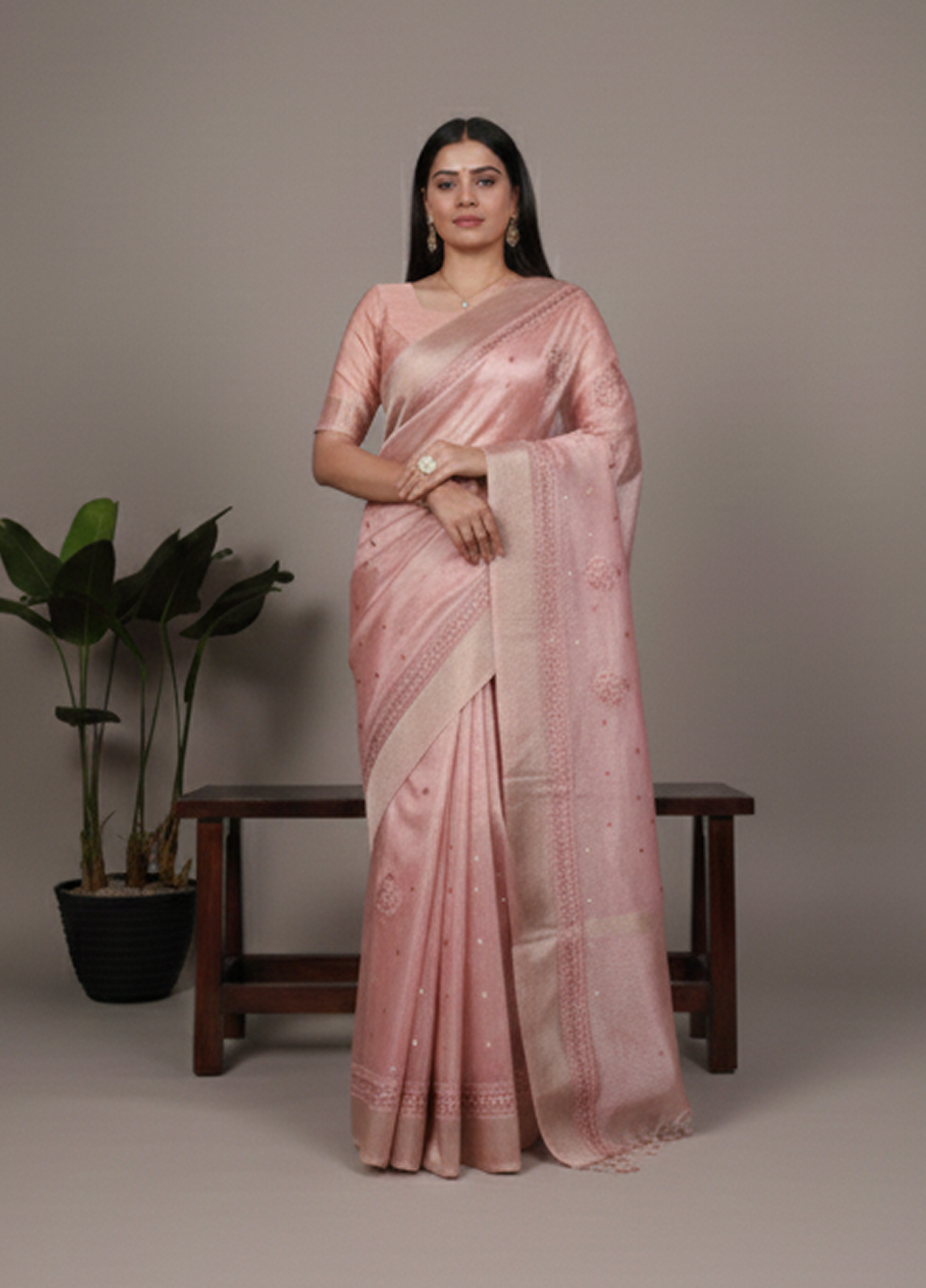 Lightweight Party Wear Poly Shimmer Saree with Thread Embroidery