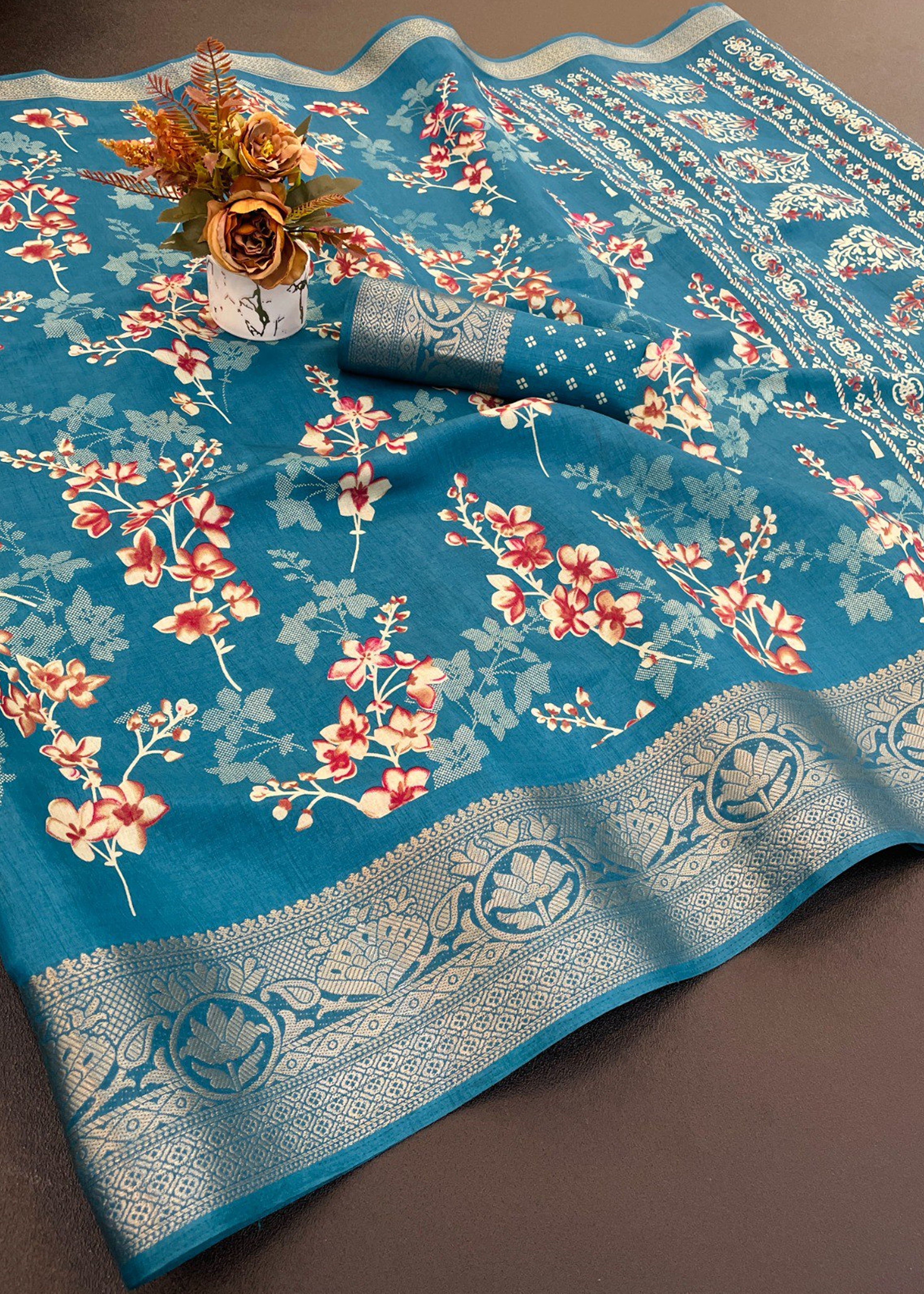 Designer Freehand Dola Silk Saree