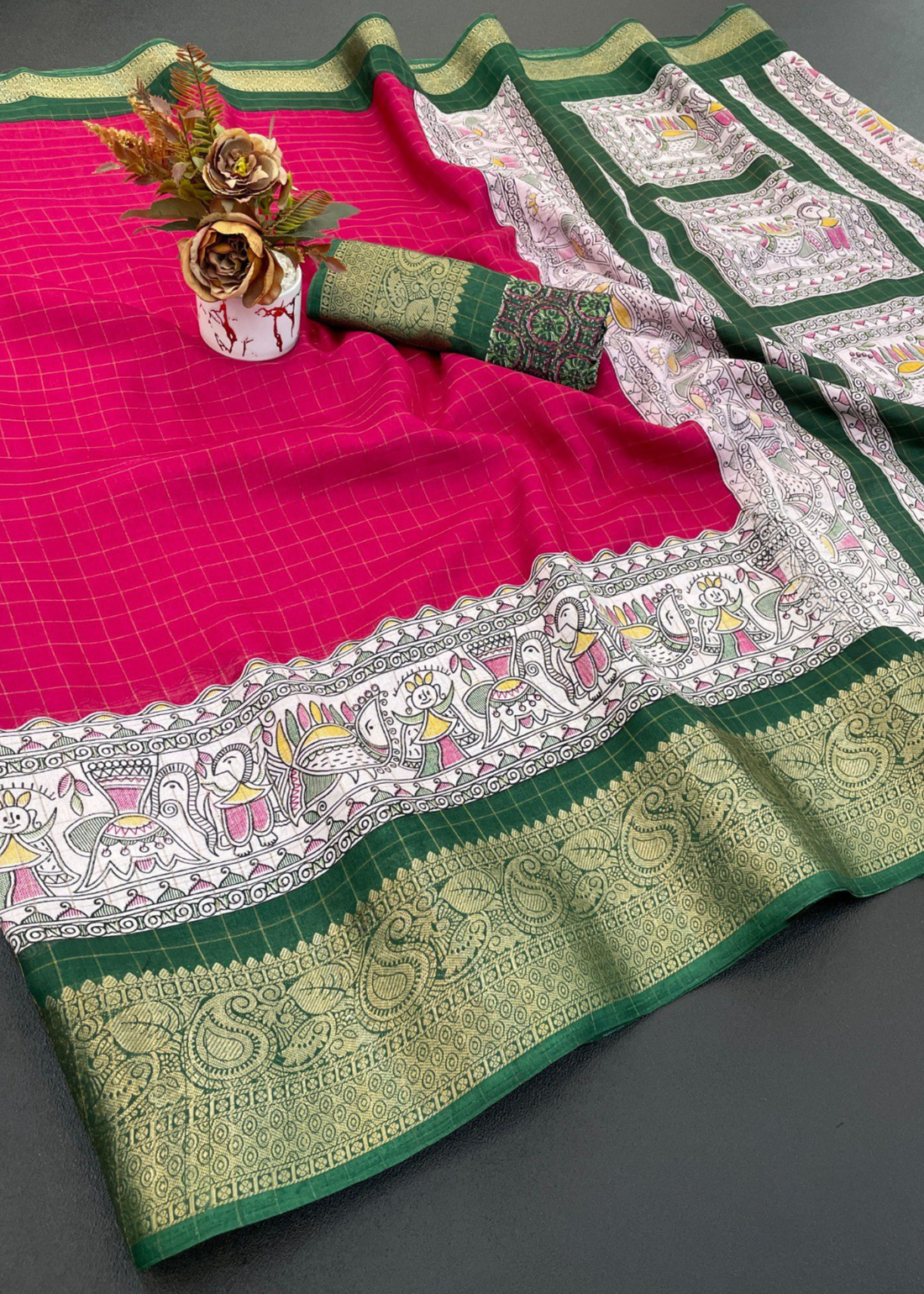 Designer Freehand Dola Silk Saree