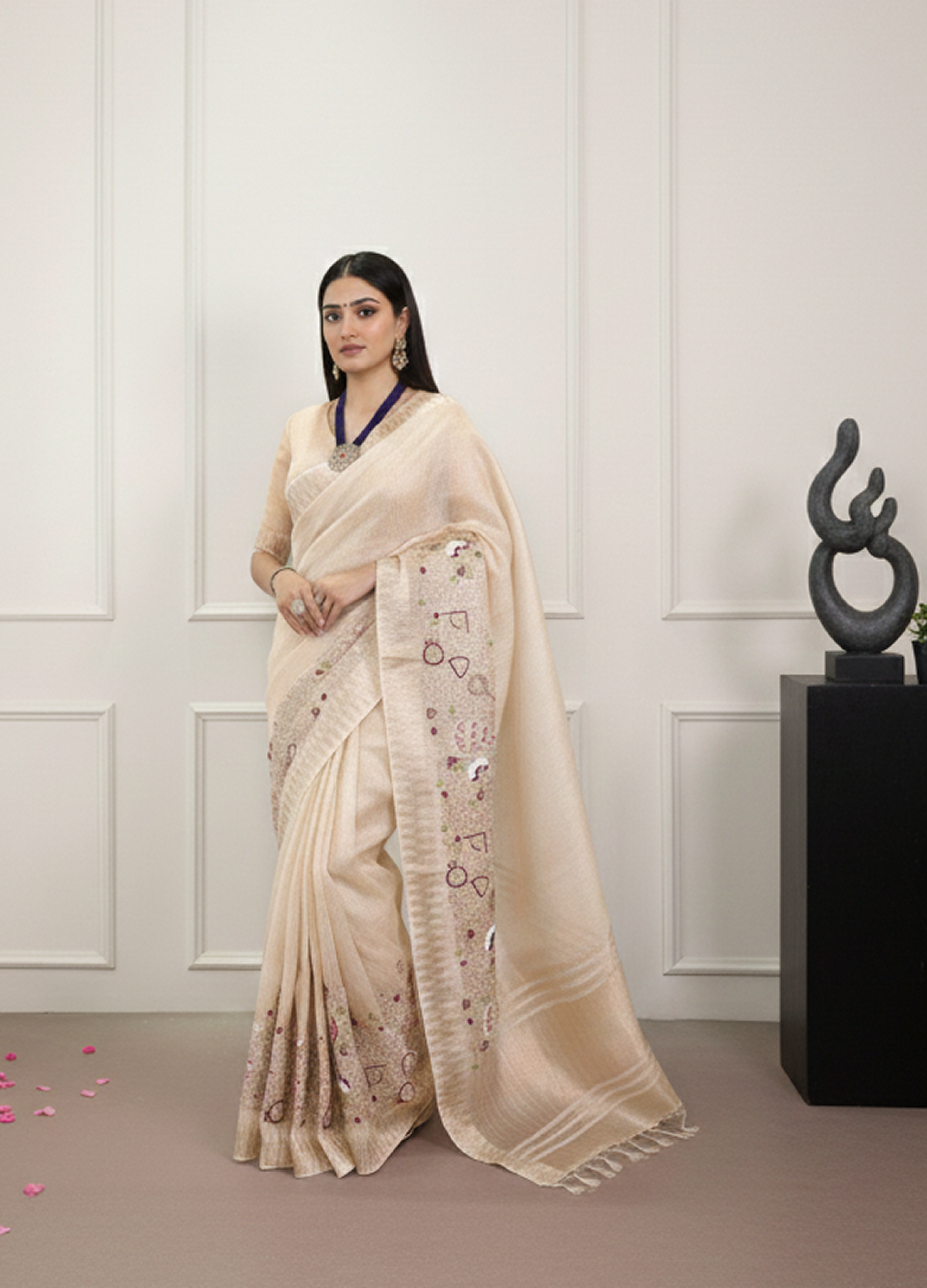 Elegant Party Wear Saree with Zari Border & Unstitched Blouse 1