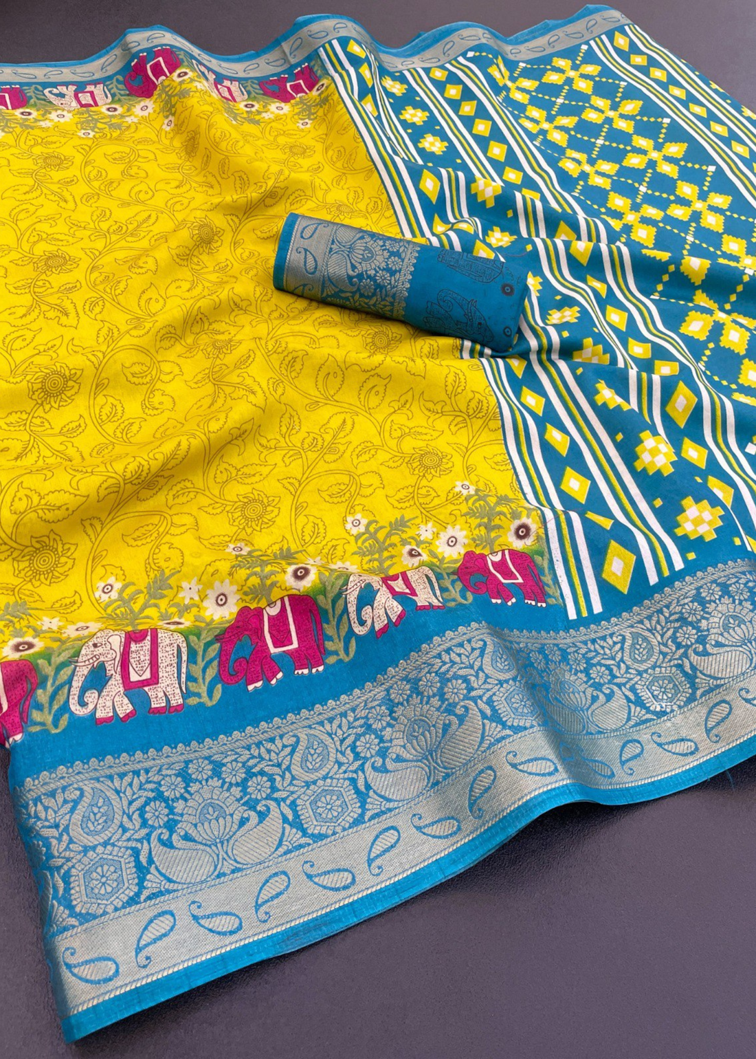 Designer Freehand Dola Silk Saree With Jacquard Border