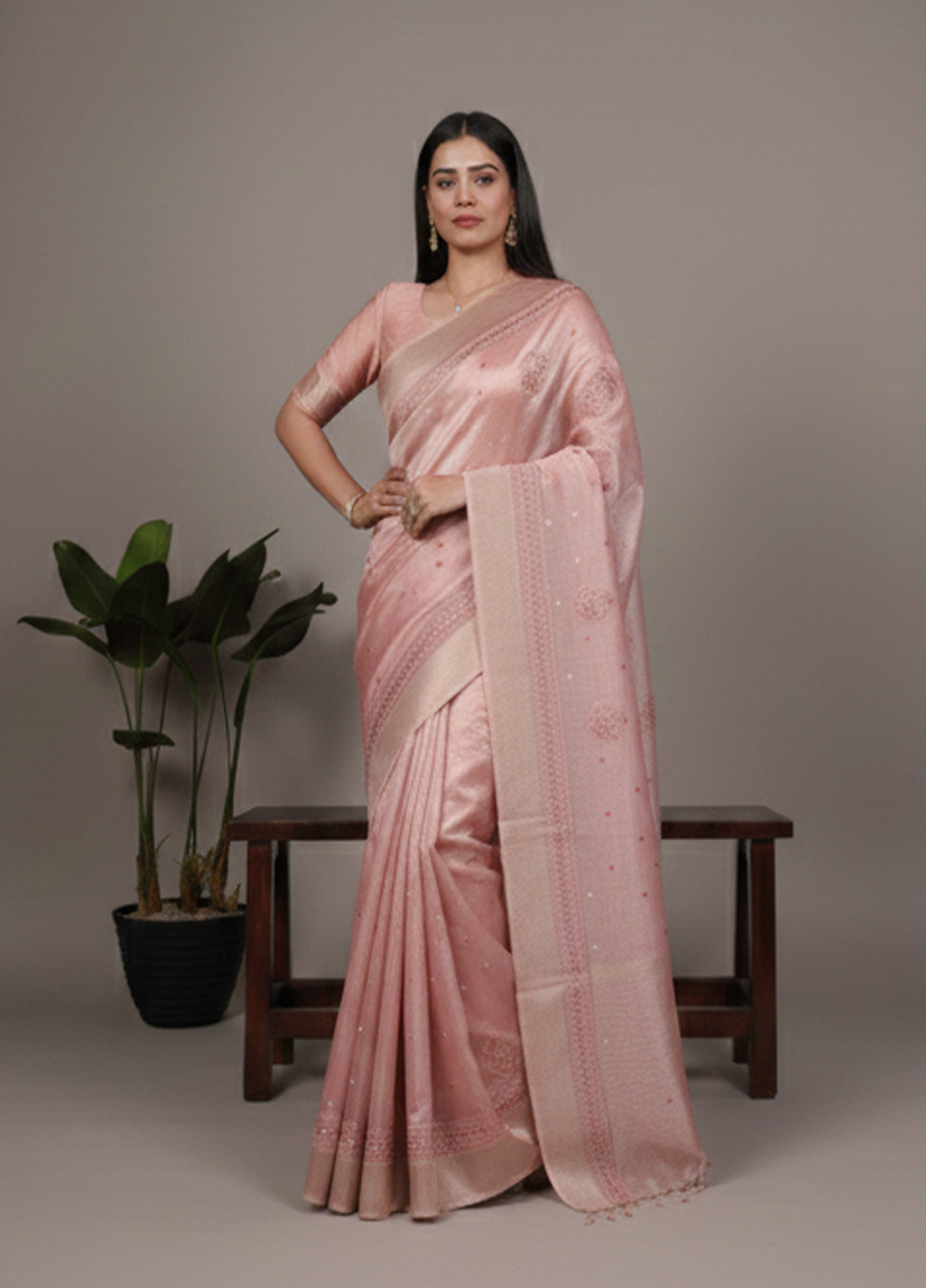 Lightweight Party Wear Poly Shimmer Saree with Thread Embroidery