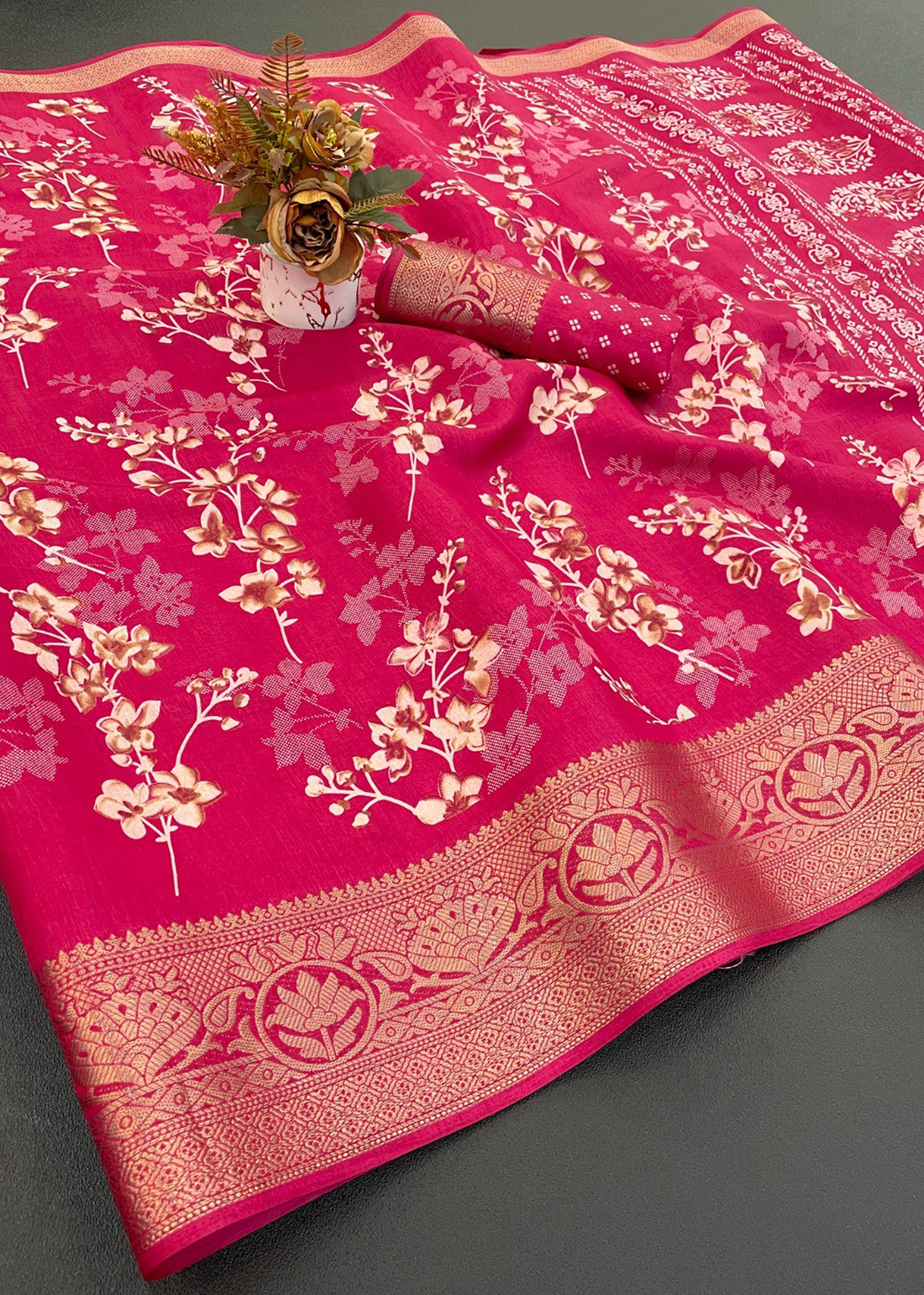 Designer Freehand Dola Silk Saree