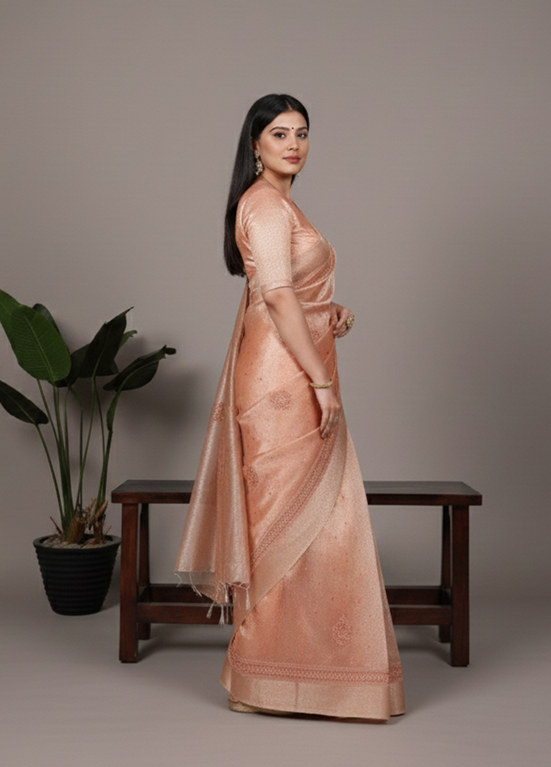 Lightweight Party Wear Shine Orange Poly Shimmer Saree with Thread Embroidery