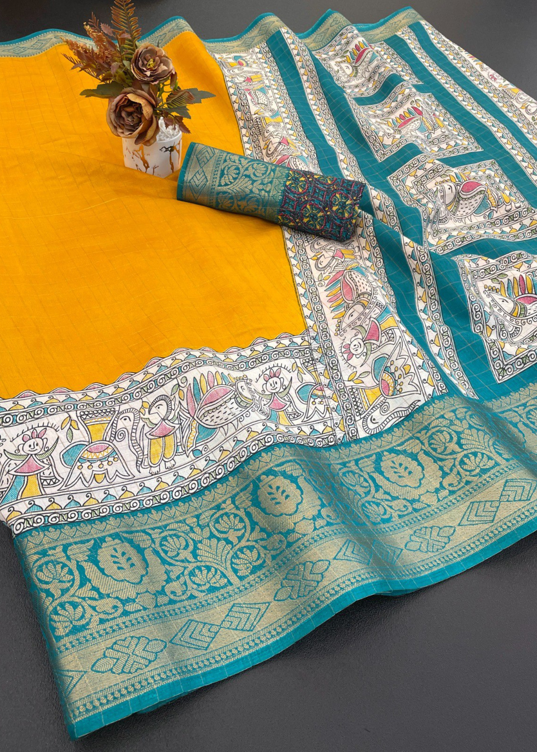 Designer Freehand Dola Silk Saree