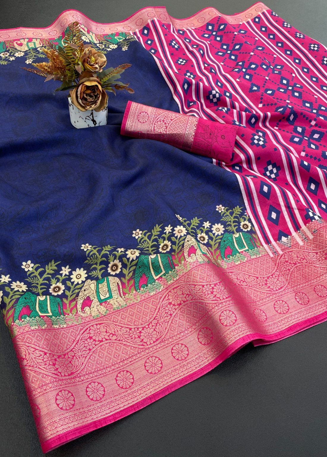 Designer Freehand Dola Silk Saree With Jacquard Border
