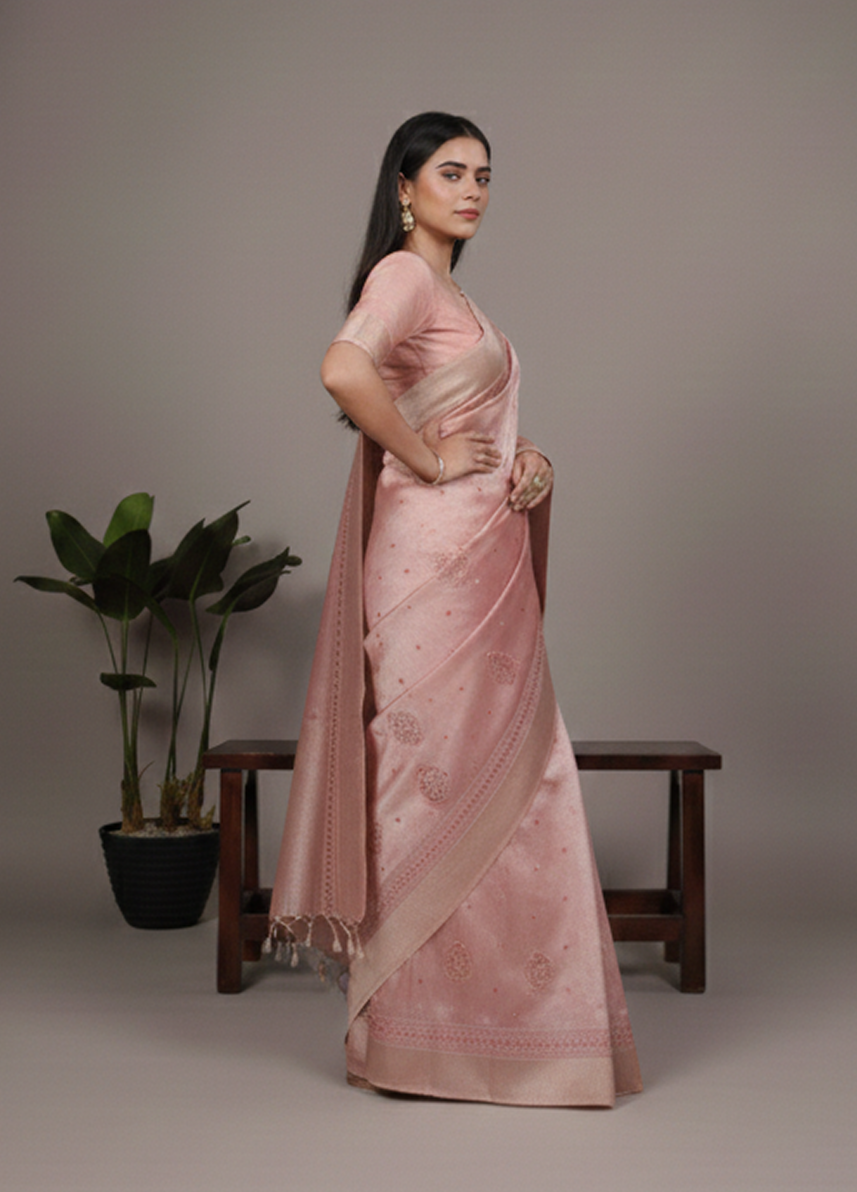 Lightweight Party Wear Poly Shimmer Saree with Thread Embroidery