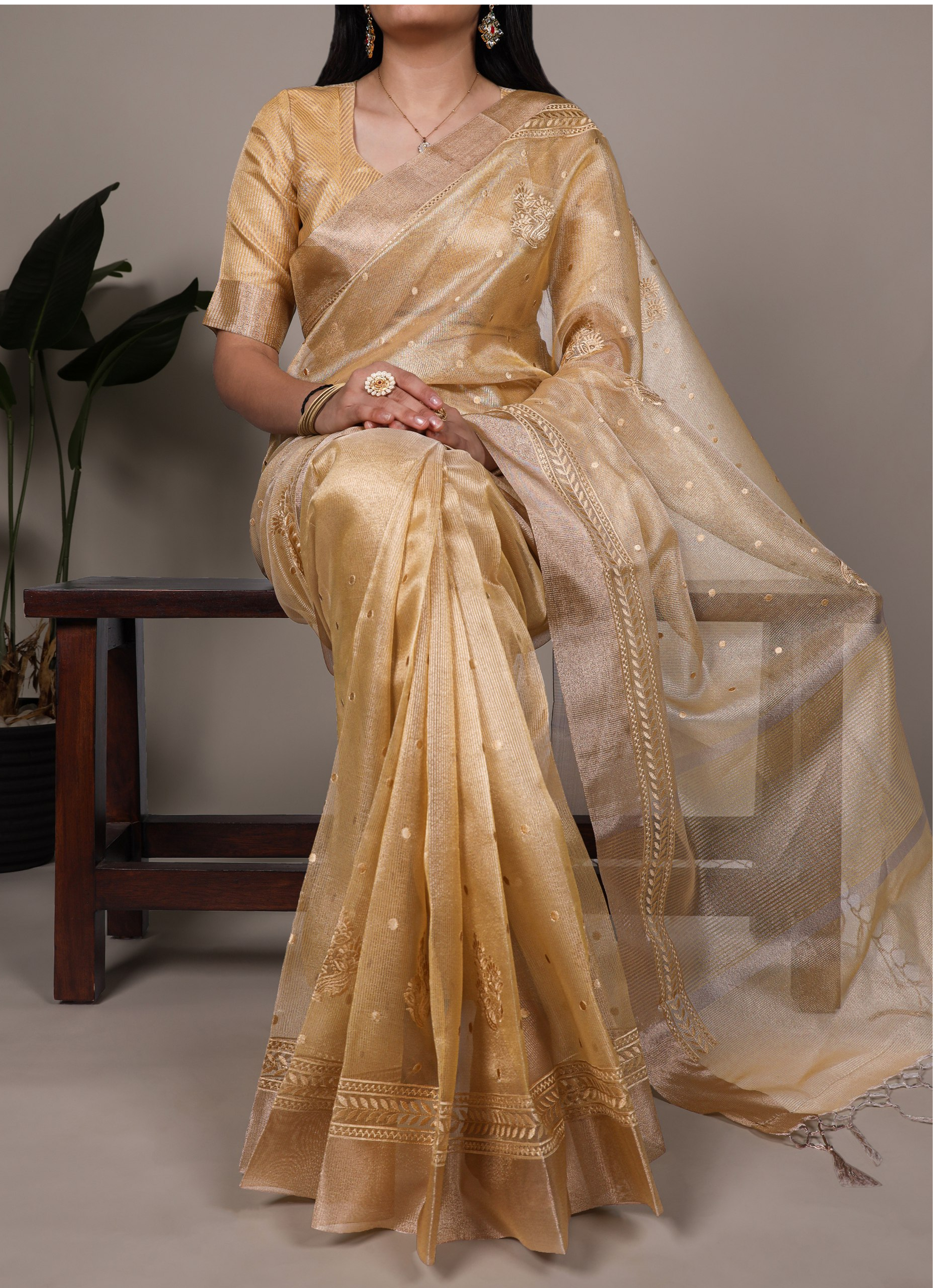 Lightweight Party Wear Shine Yellow Poly Shimmer Saree with Thread Embroidery