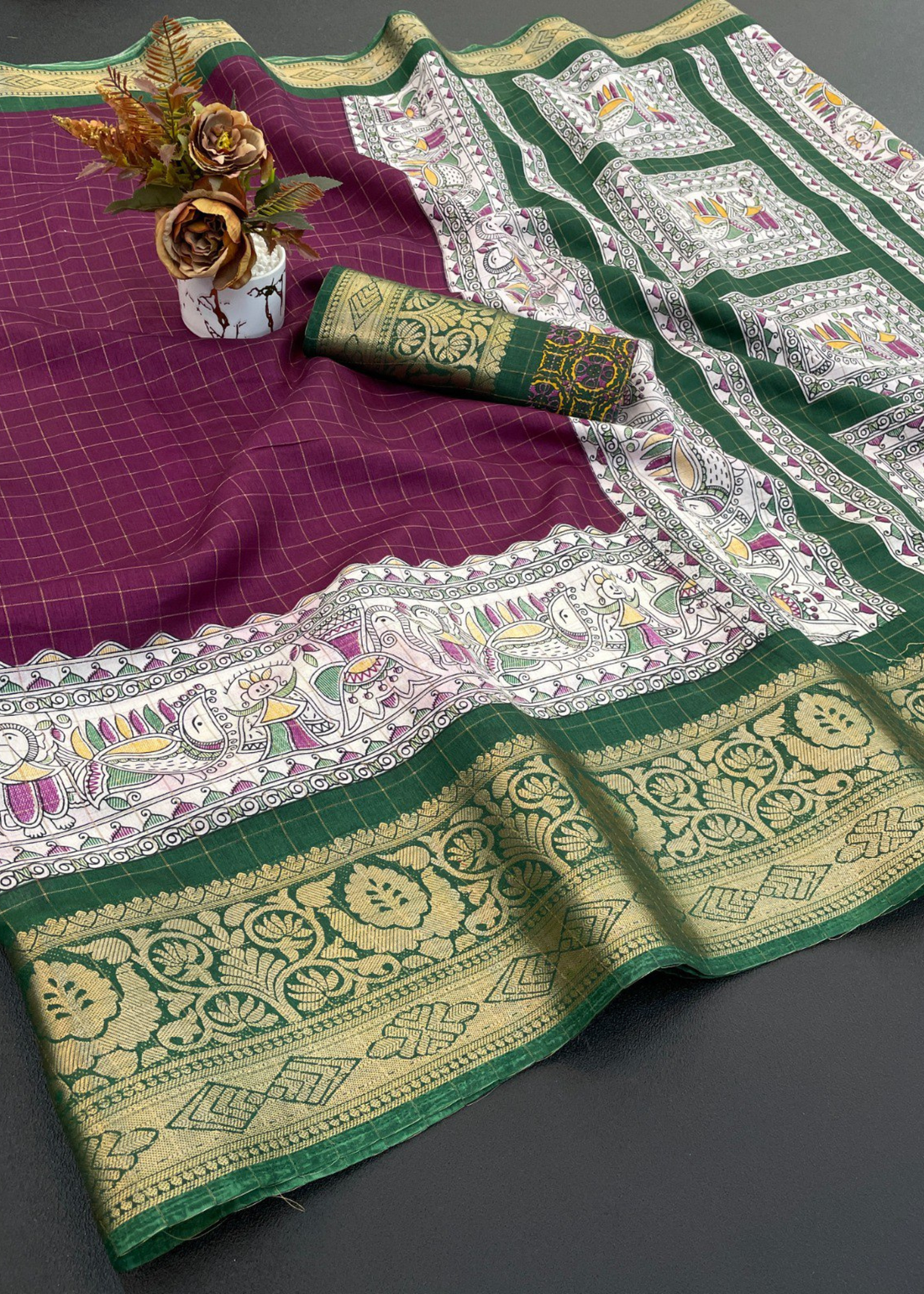 Designer Freehand Dola Silk Saree