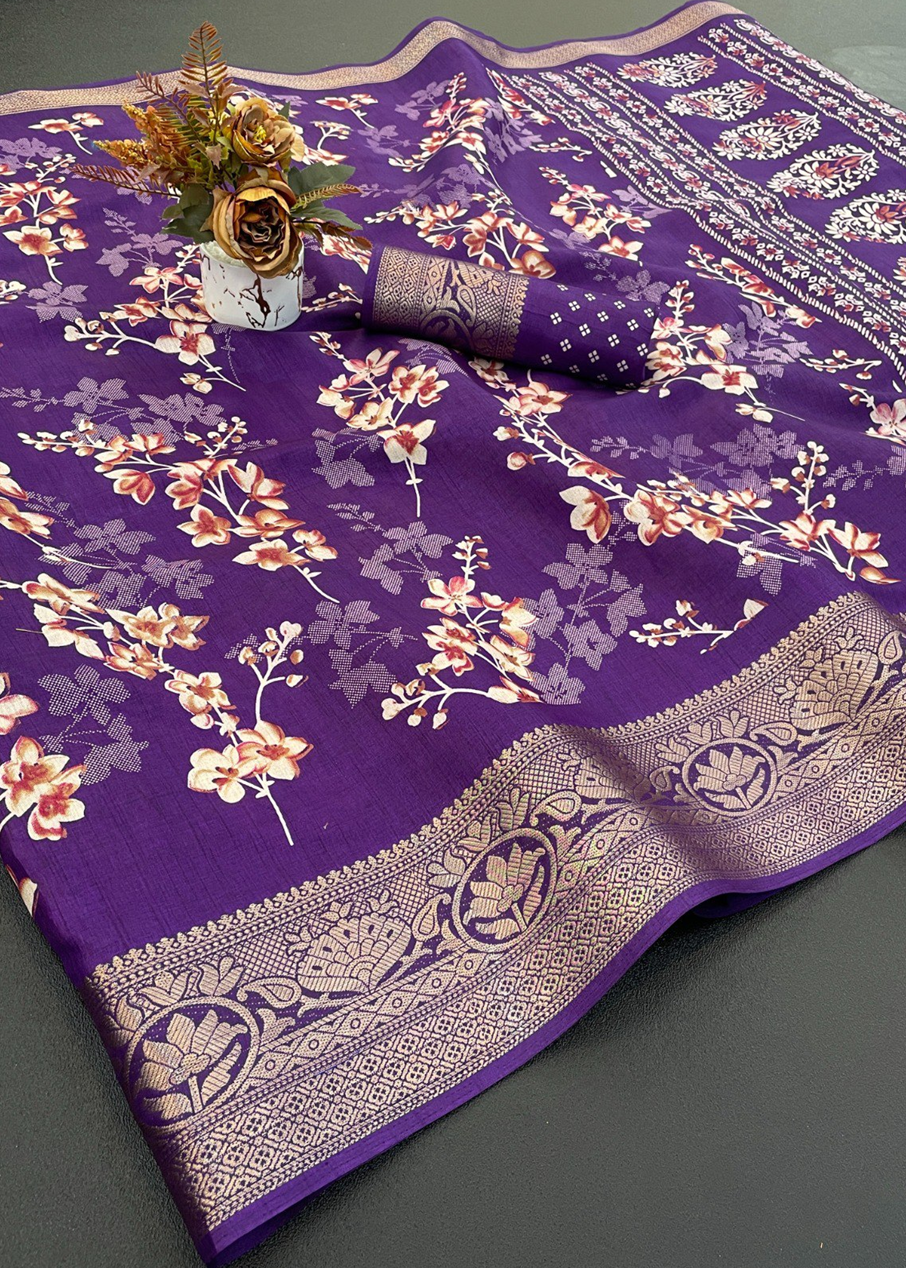 Designer Freehand Dola Silk Saree