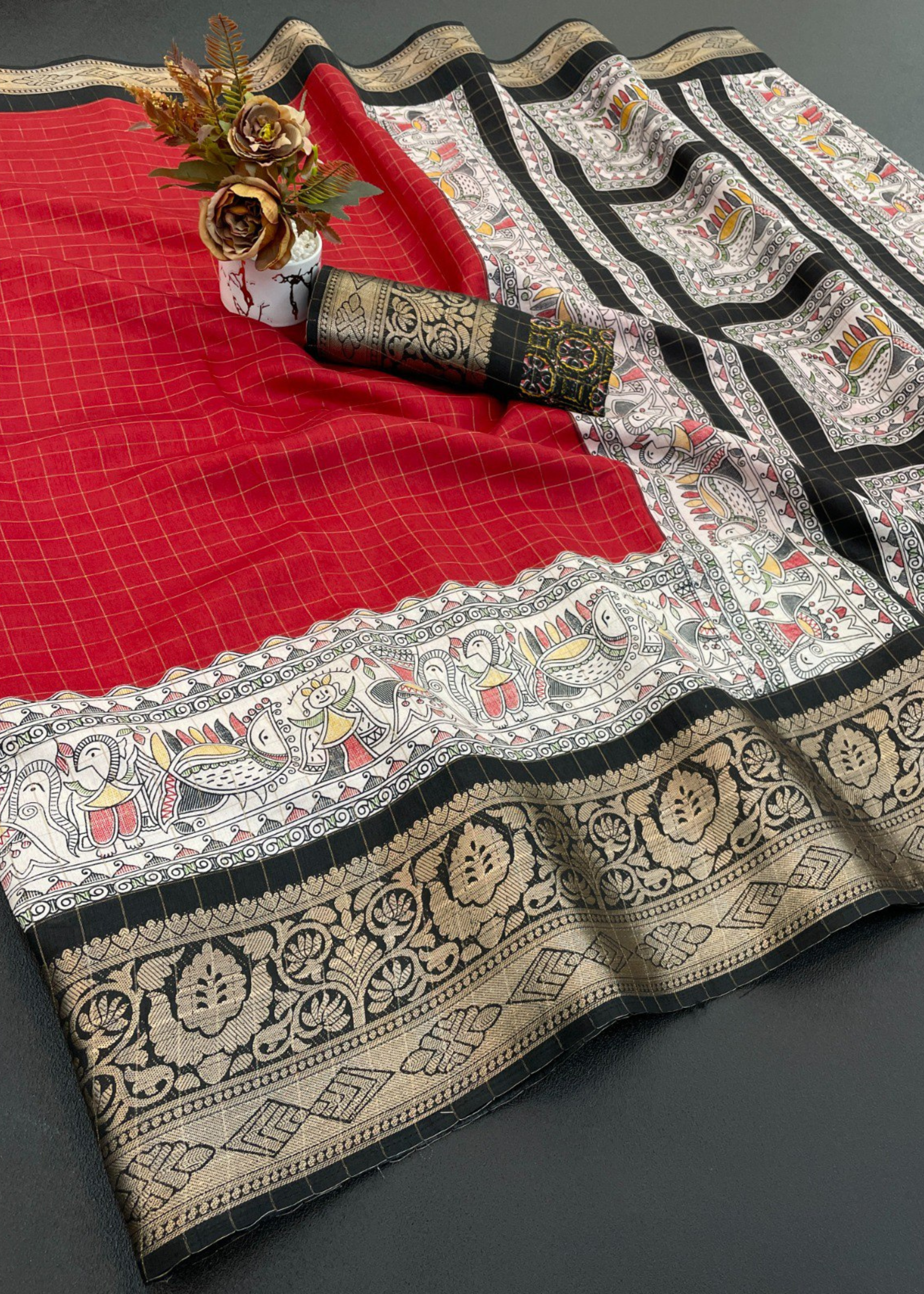Designer Freehand Dola Silk Saree