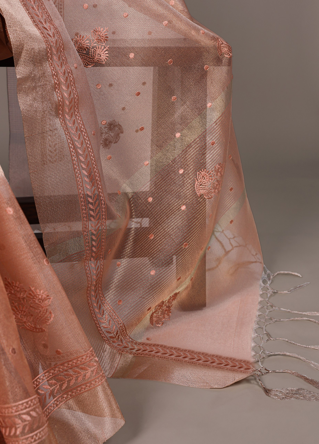 Lightweight Party Wear Shine Orange Poly Shimmer Saree with Thread Embroidery