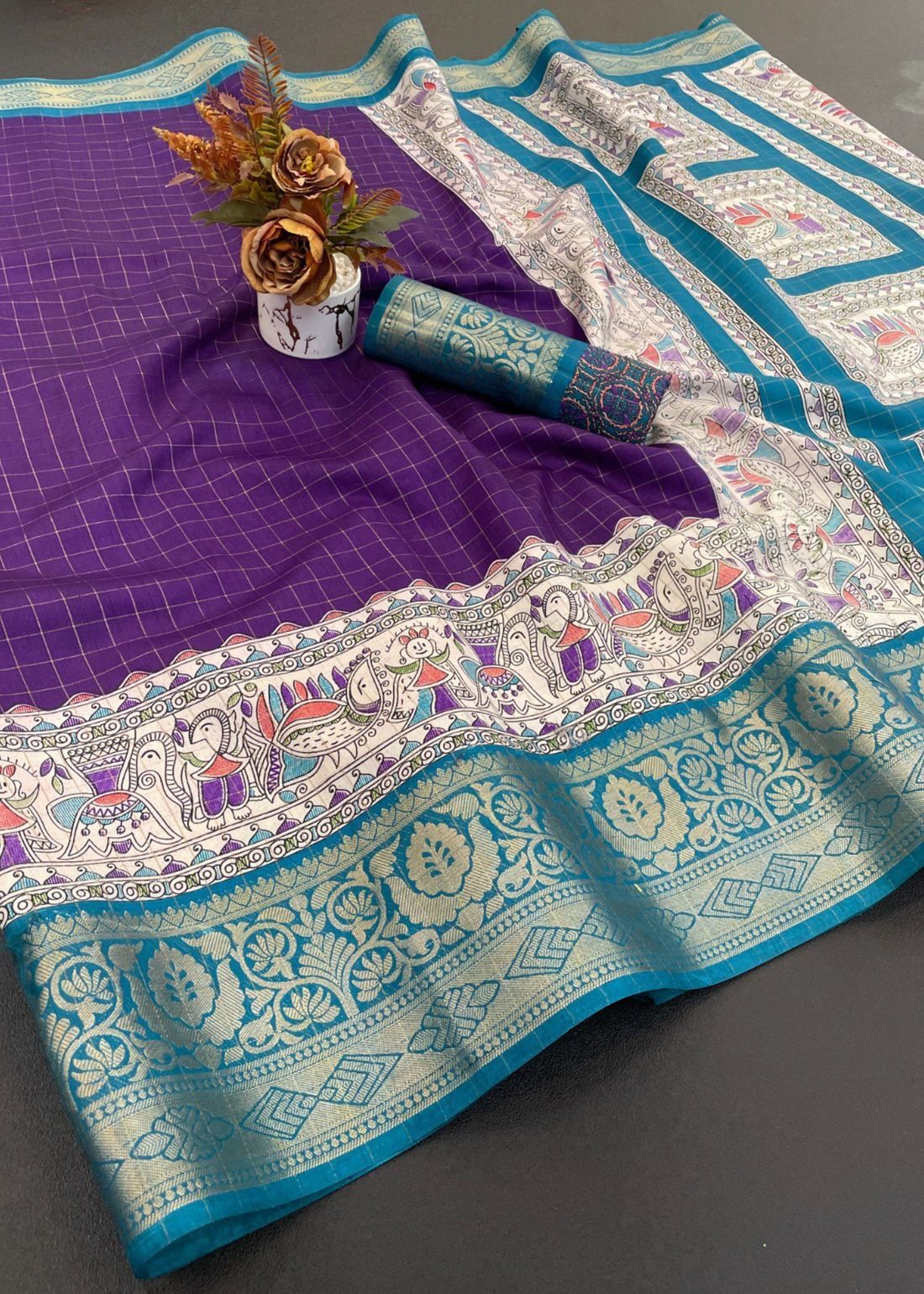 Designer Freehand Dola Silk Saree