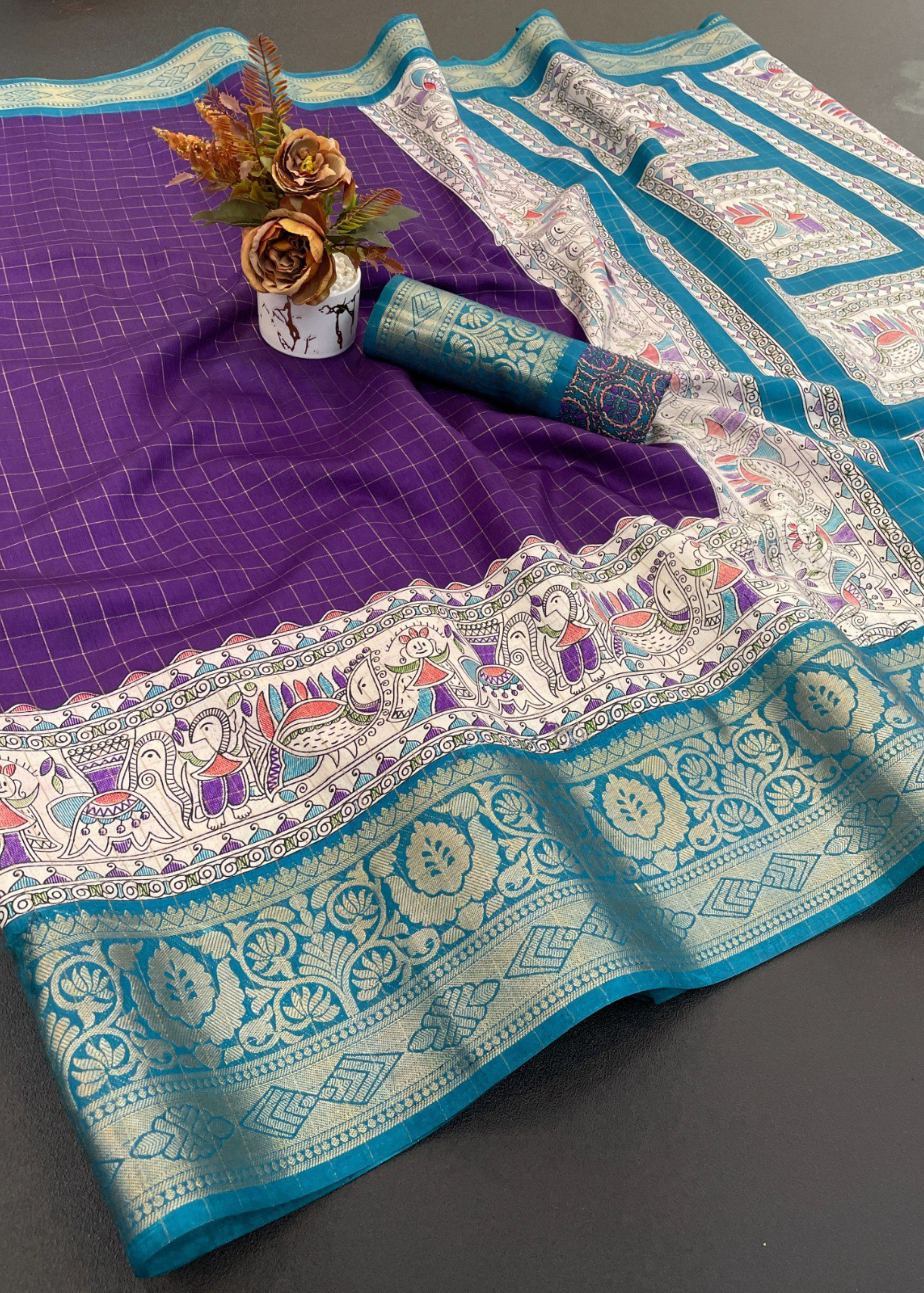 Designer Freehand Dola Silk Saree