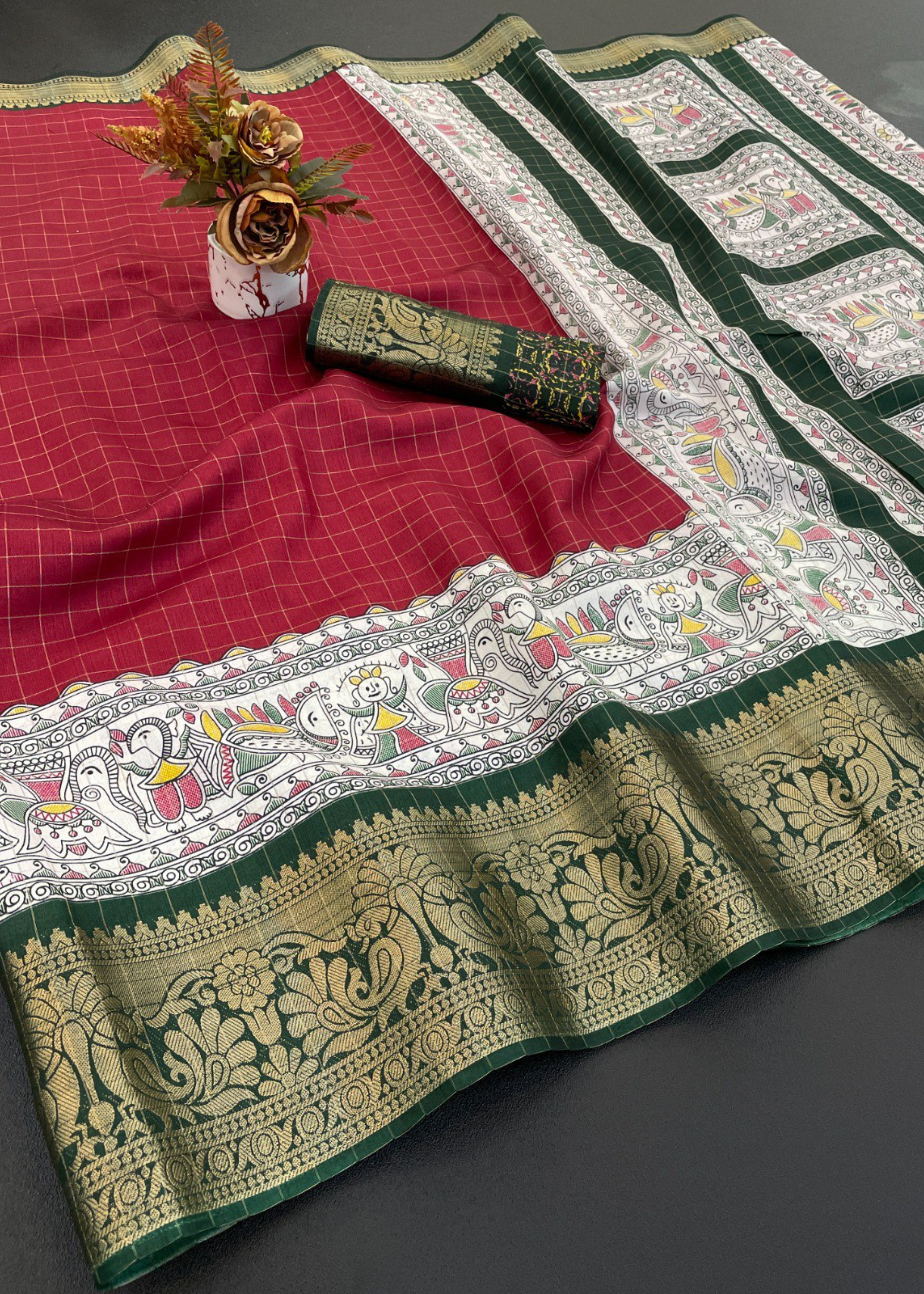 Designer Freehand Dola Silk Saree