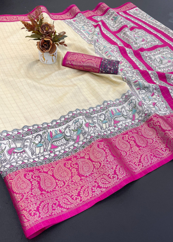 Designer Freehand Dola Silk Saree